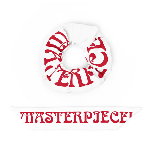 “I’AM A MASTERPIECE!”White Recycled Scrunchie W/Red Font