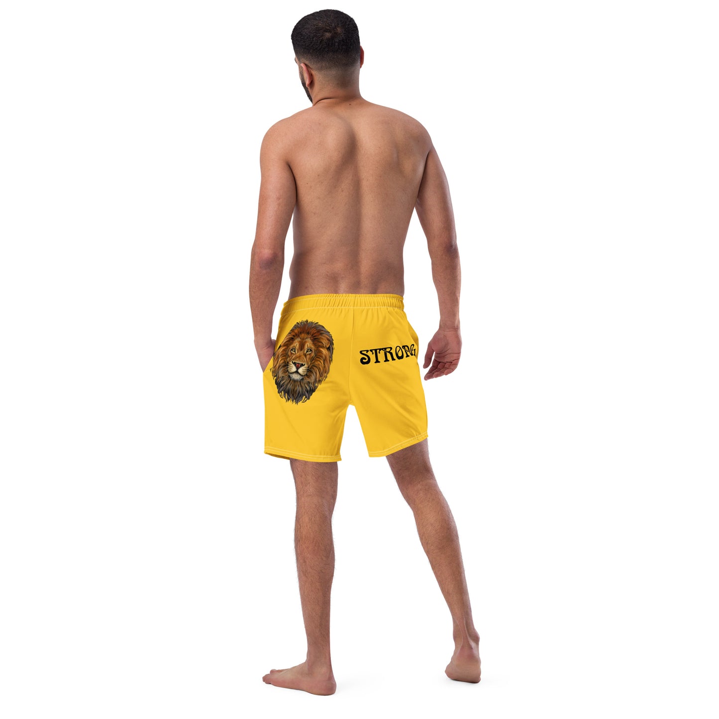 “STRONG” Yellow Men's Swim Trunks W/Black Font