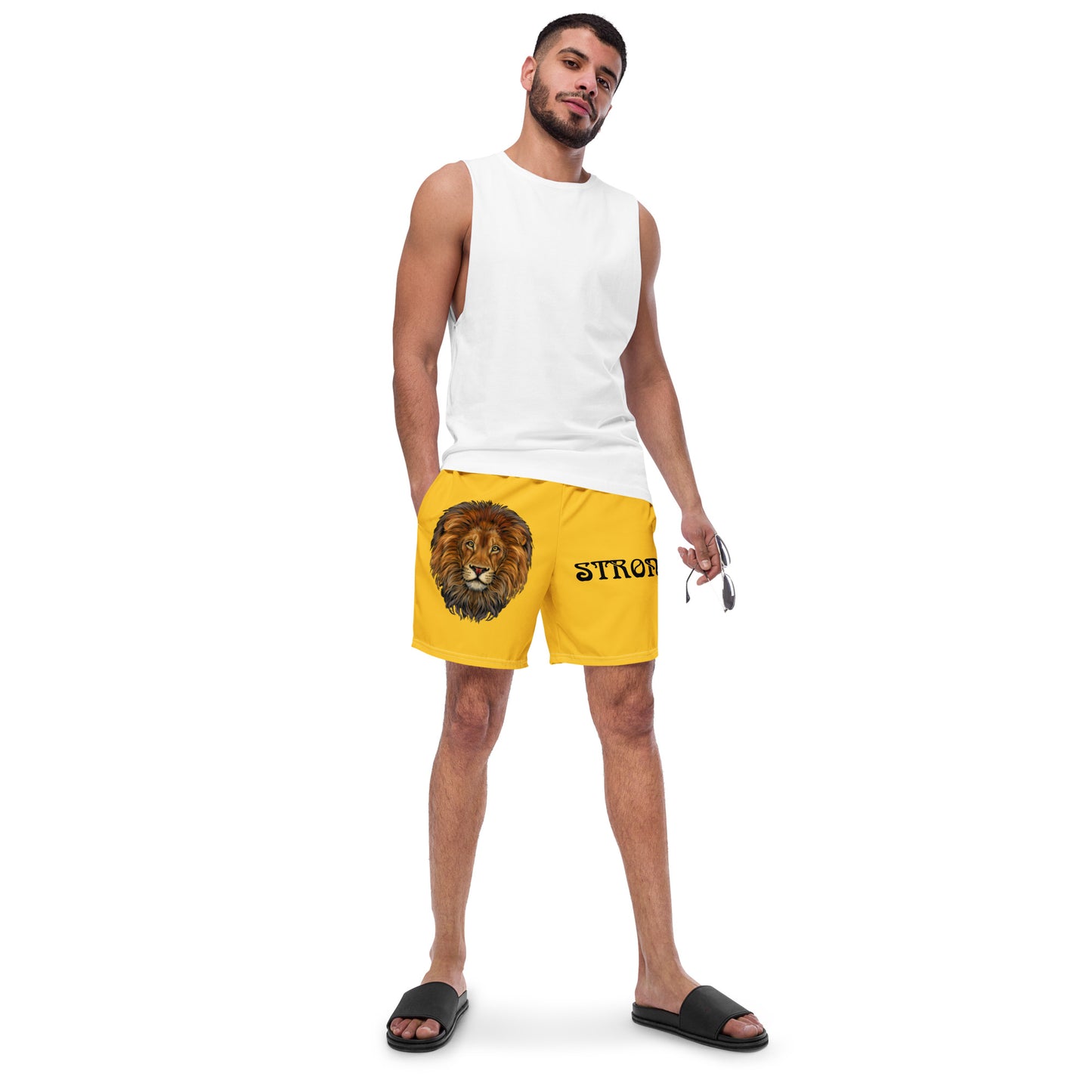 “STRONG” Yellow Men's Swim Trunks W/Black Font