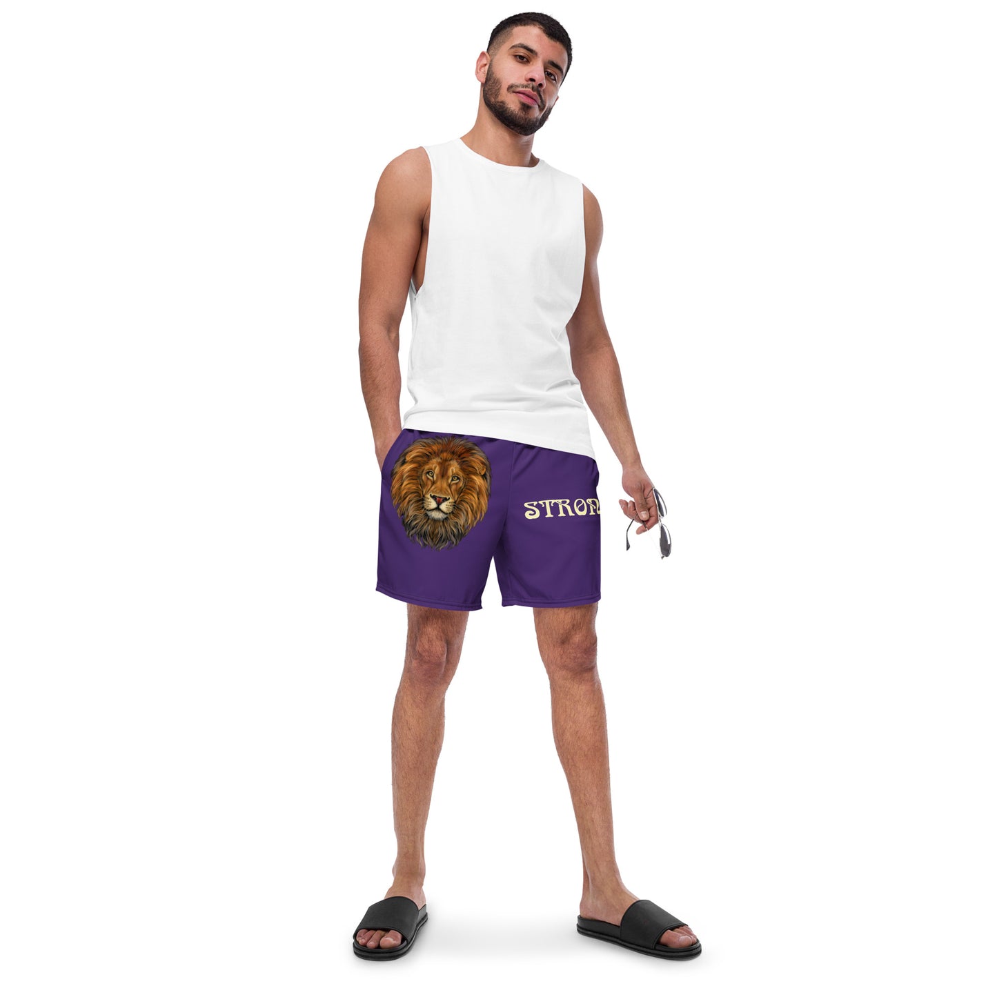 “STRONG” Purple Men's Swim Trunks W/Banana Font