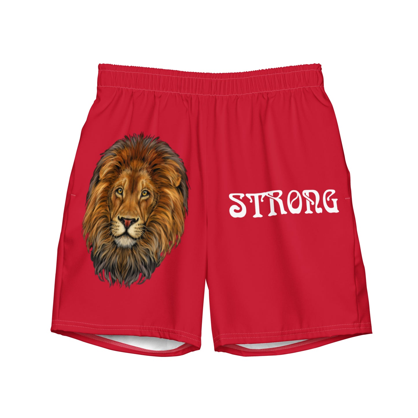 “STRONG” Red Men's Swim Trunks W/White Font