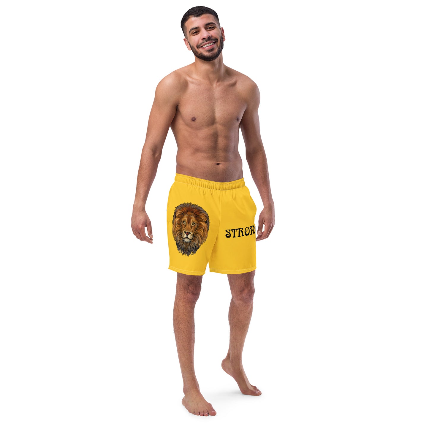 “STRONG” Yellow Men's Swim Trunks W/Black Font