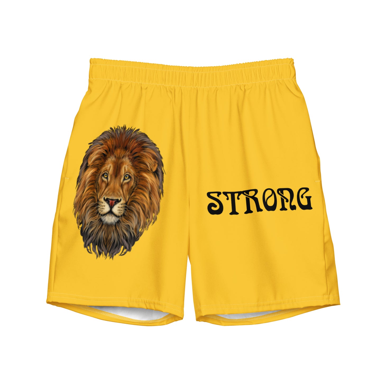 “STRONG” Yellow Men's Swim Trunks W/Black Font