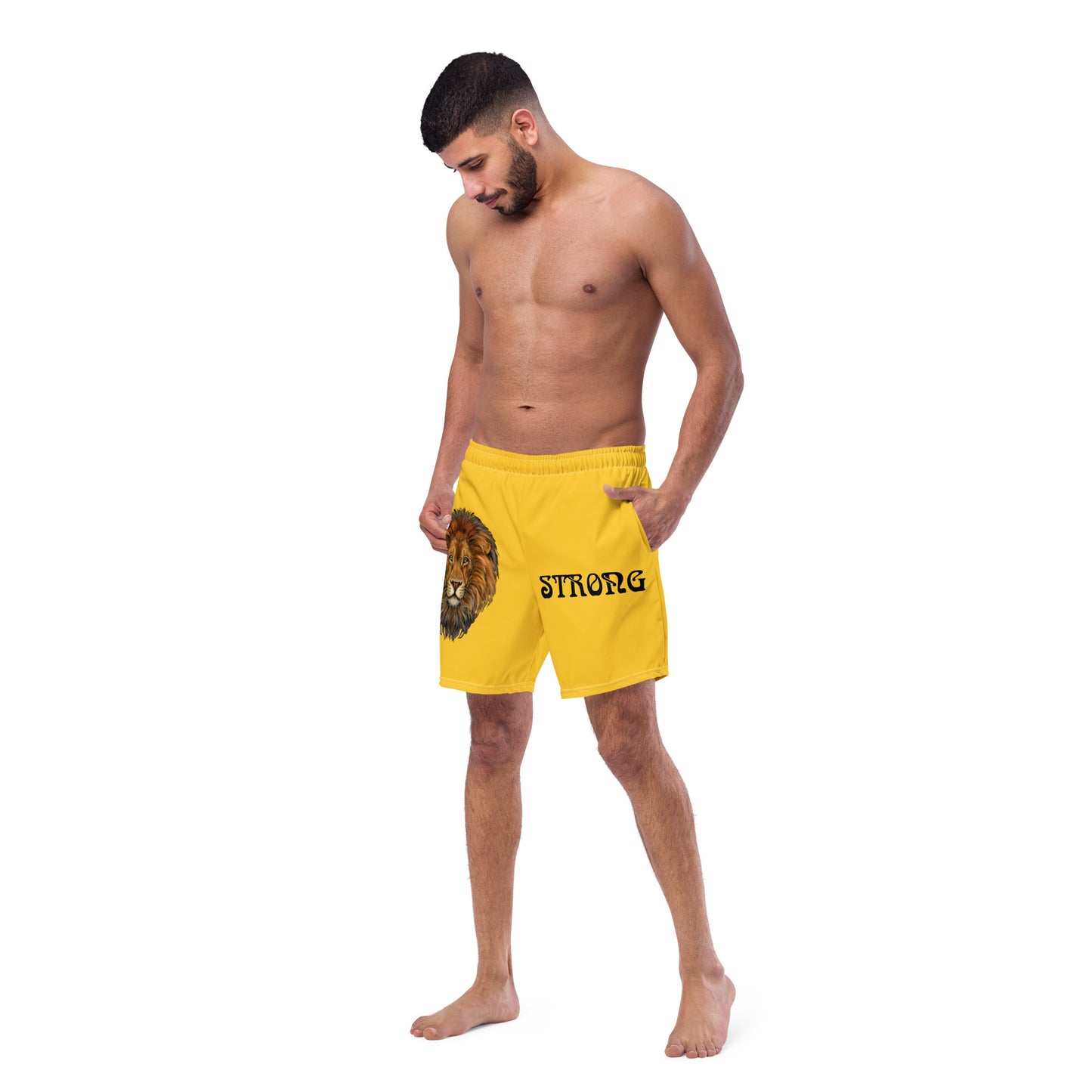 “STRONG” Yellow Men's Swim Trunks W/Black Font