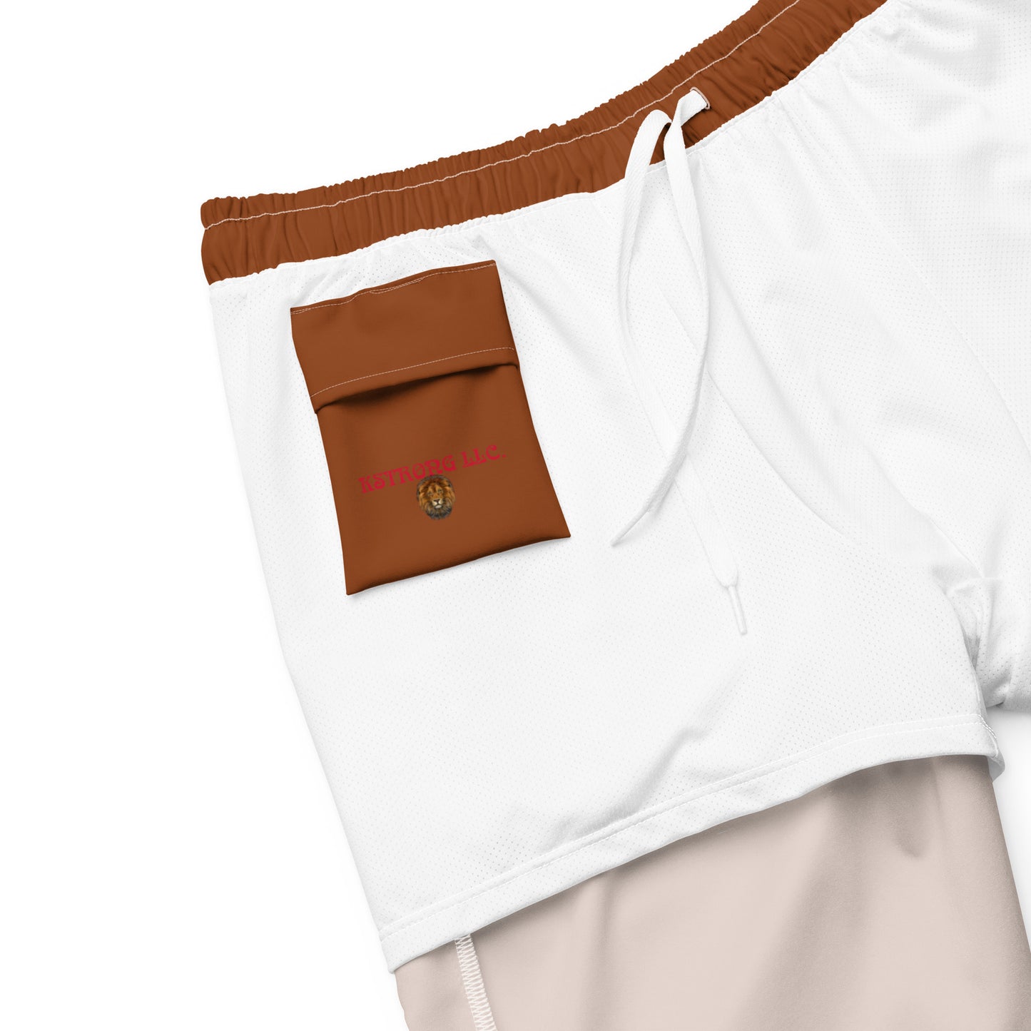 “STRONG” Brown Men's Swim Trunks W/White Font