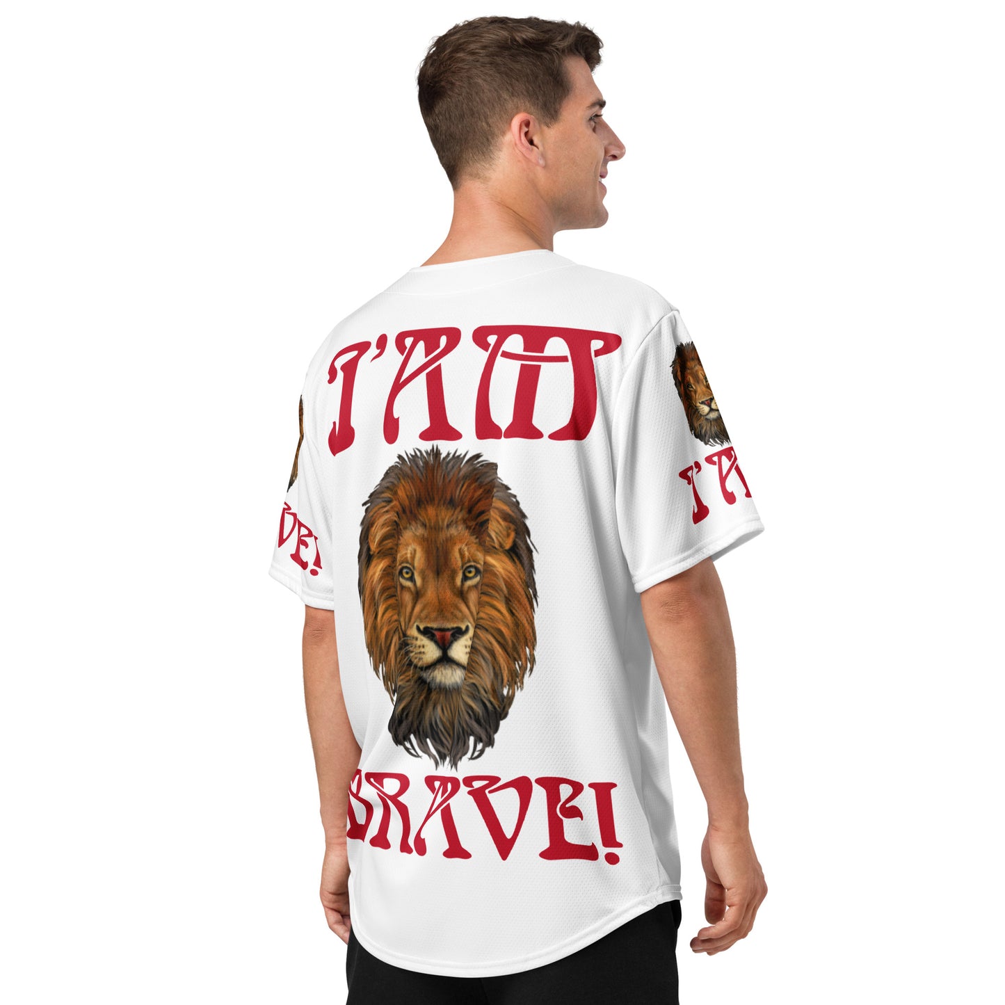 “I’AM BRAVE!” White Unisex Baseball Jersey W/Red Font