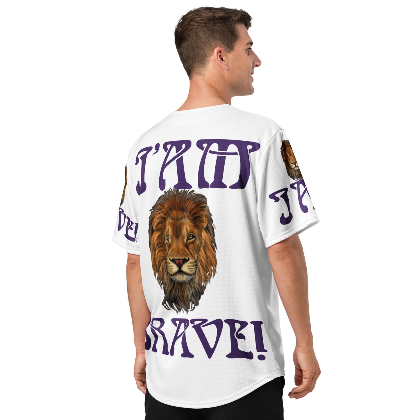 “I’AM BRAVE!” White Unisex Baseball Jersey W/Purple Font