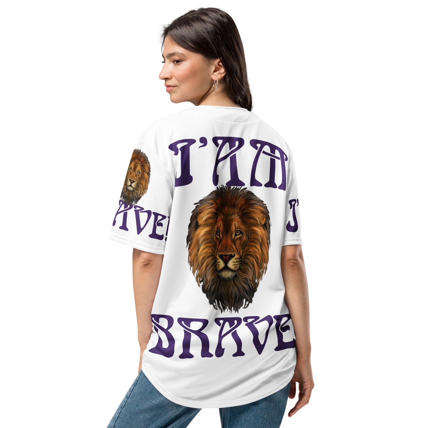 “I’AM BRAVE!” White Unisex Baseball Jersey W/Purple Font