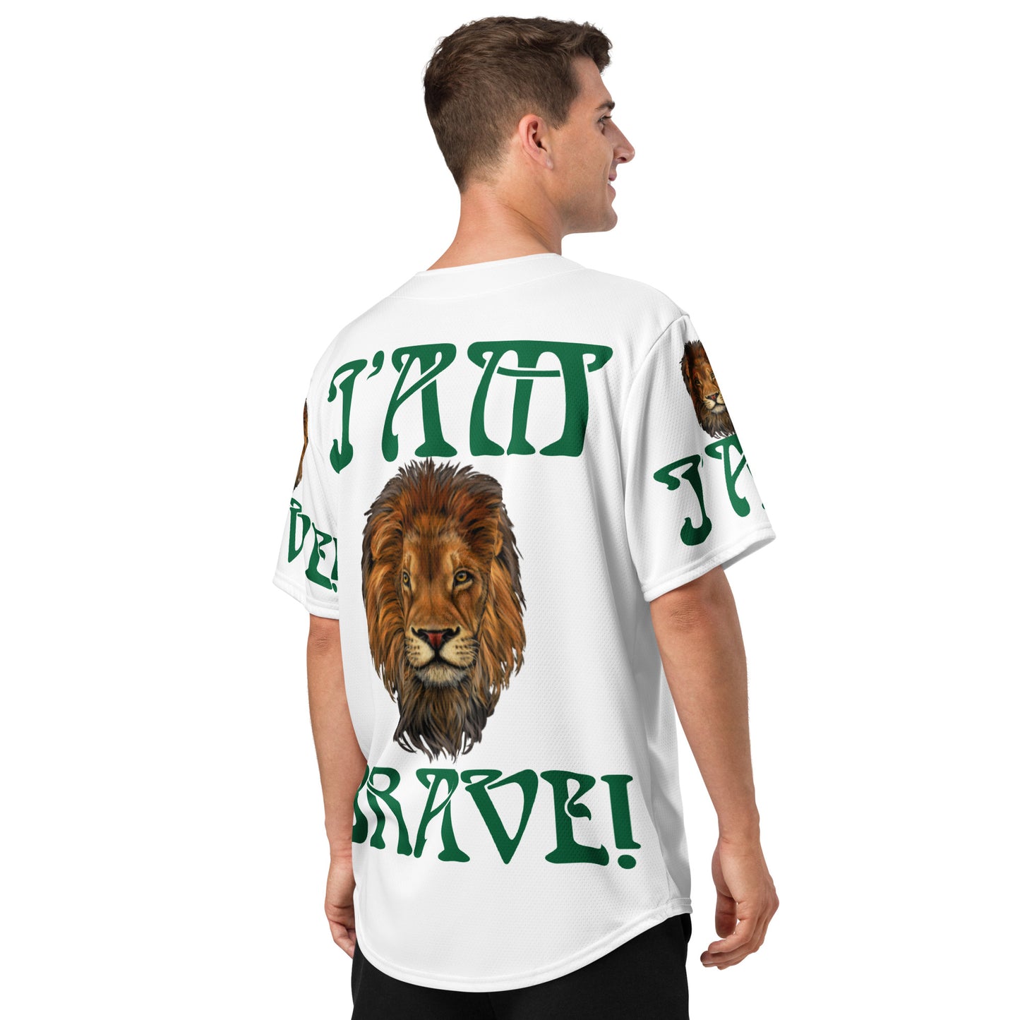 “I’AM BRAVE!” White Unisex Baseball Jersey W/Green Font