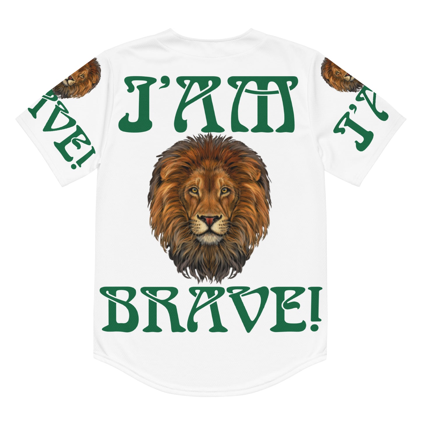 “I’AM BRAVE!” White Unisex Baseball Jersey W/Green Font