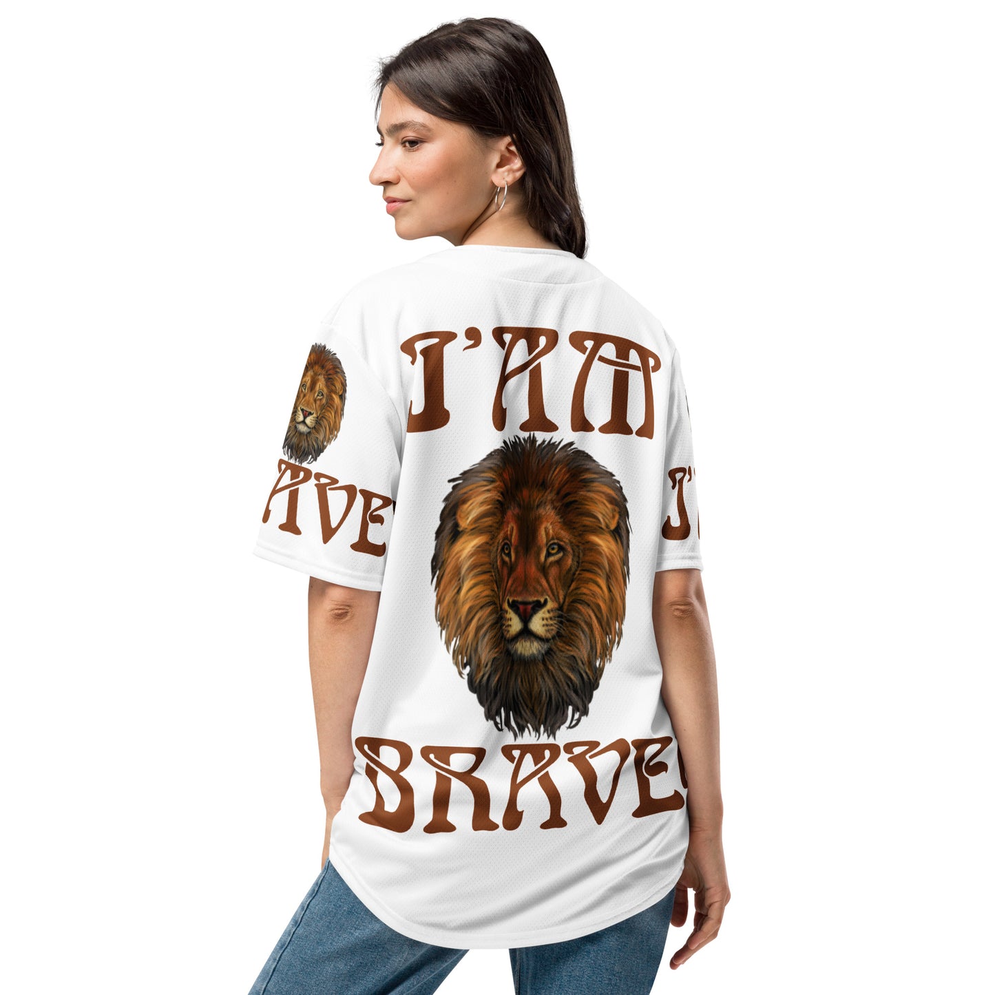 “I’AM BRAVE!” White Unisex Baseball Jersey W/Brown Font