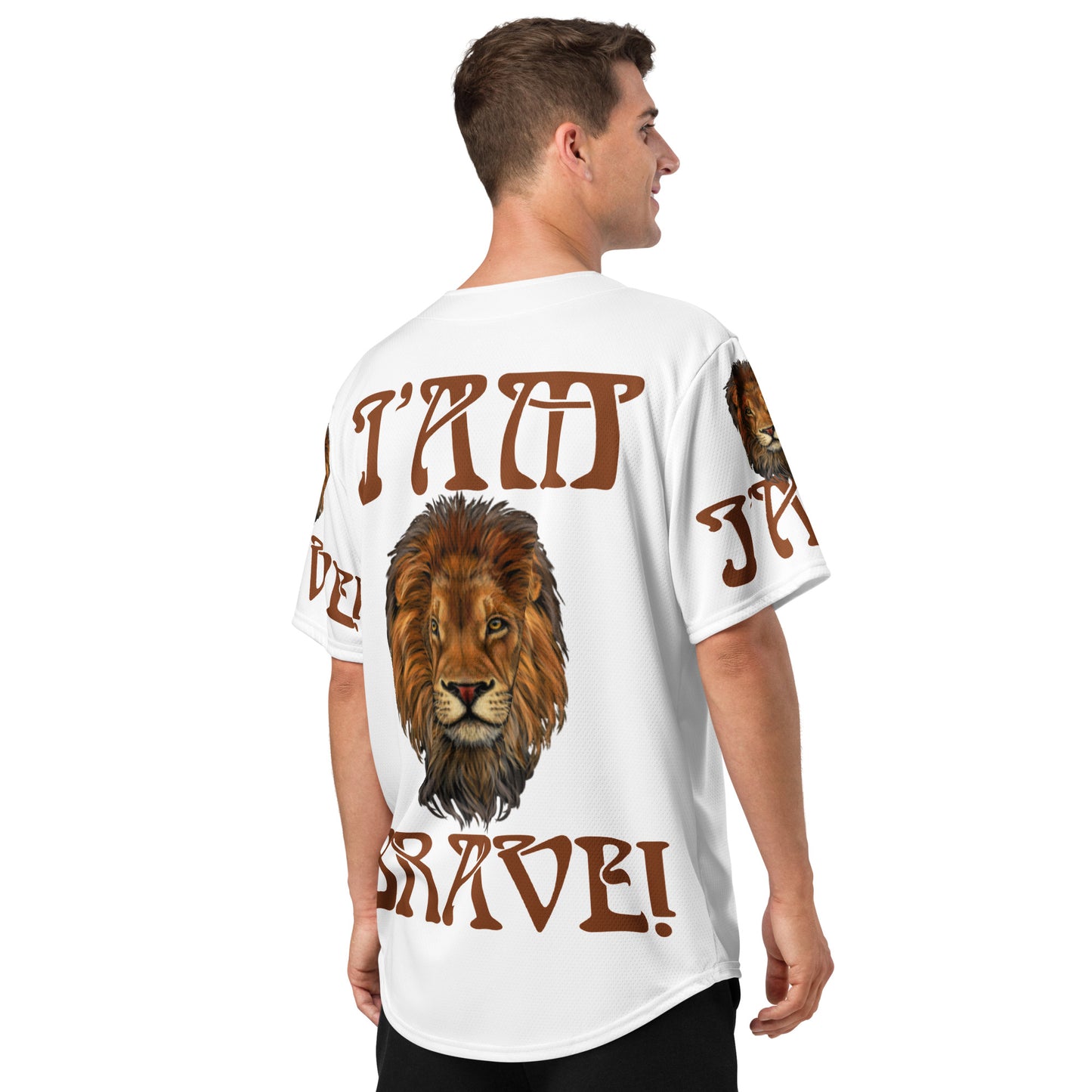 “I’AM BRAVE!” White Unisex Baseball Jersey W/Brown Font