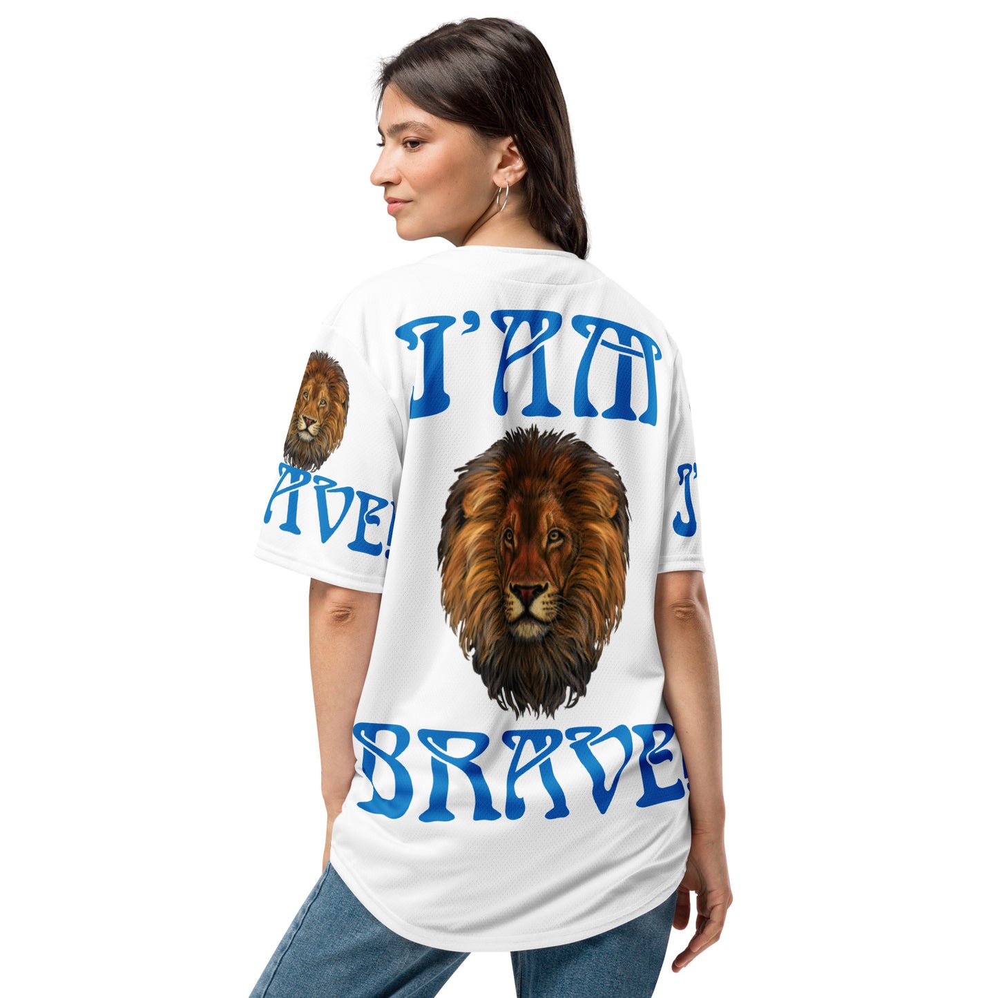 “I’AM BRAVE!”White Unisex Baseball Jersey W/Navy Blue Font