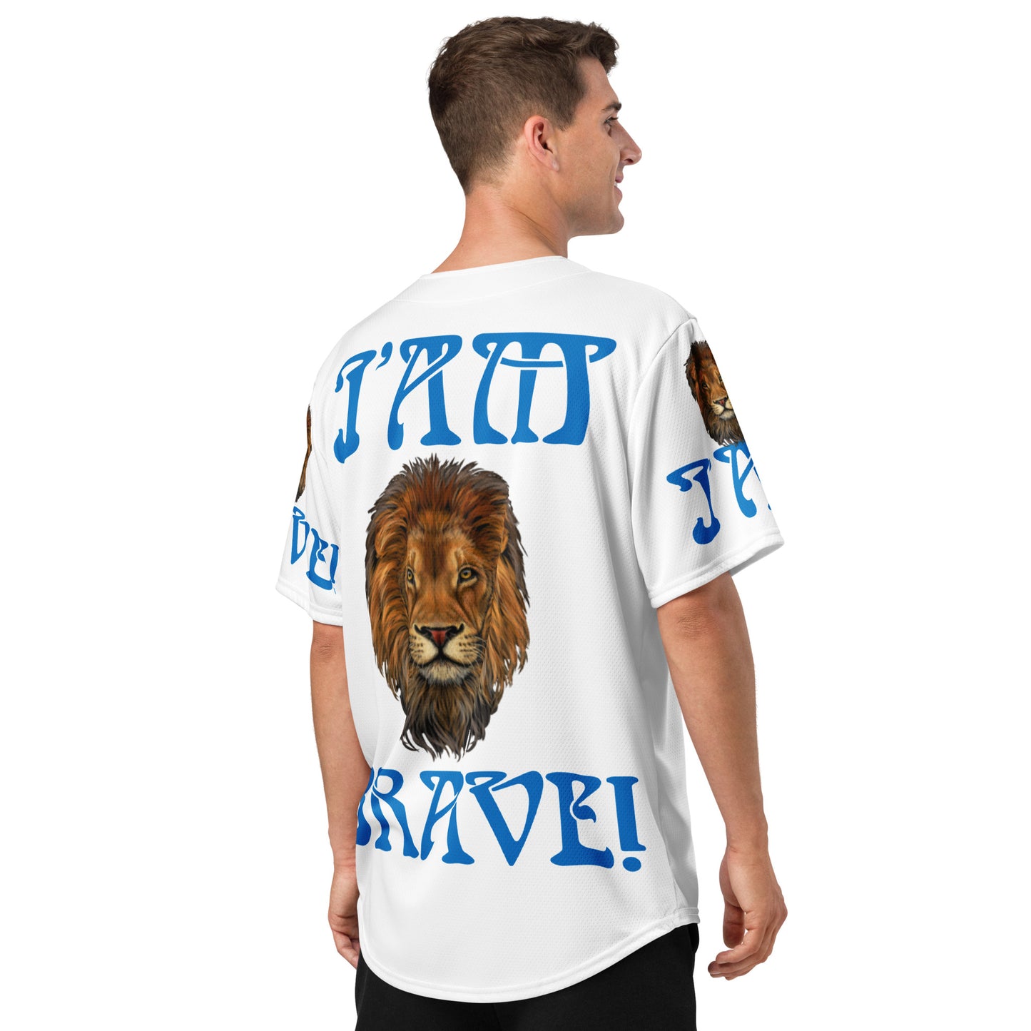 “I’AM BRAVE!”White Unisex Baseball Jersey W/Navy Blue Font