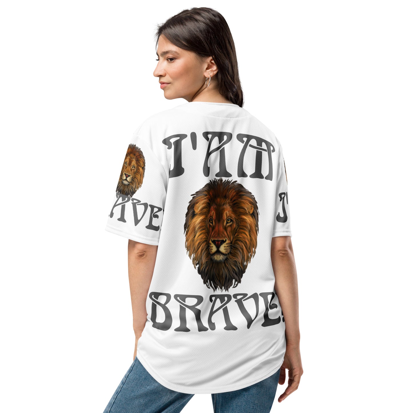 “I’AM BRAVE!” White Unisex Baseball Jersey W/Grey Font