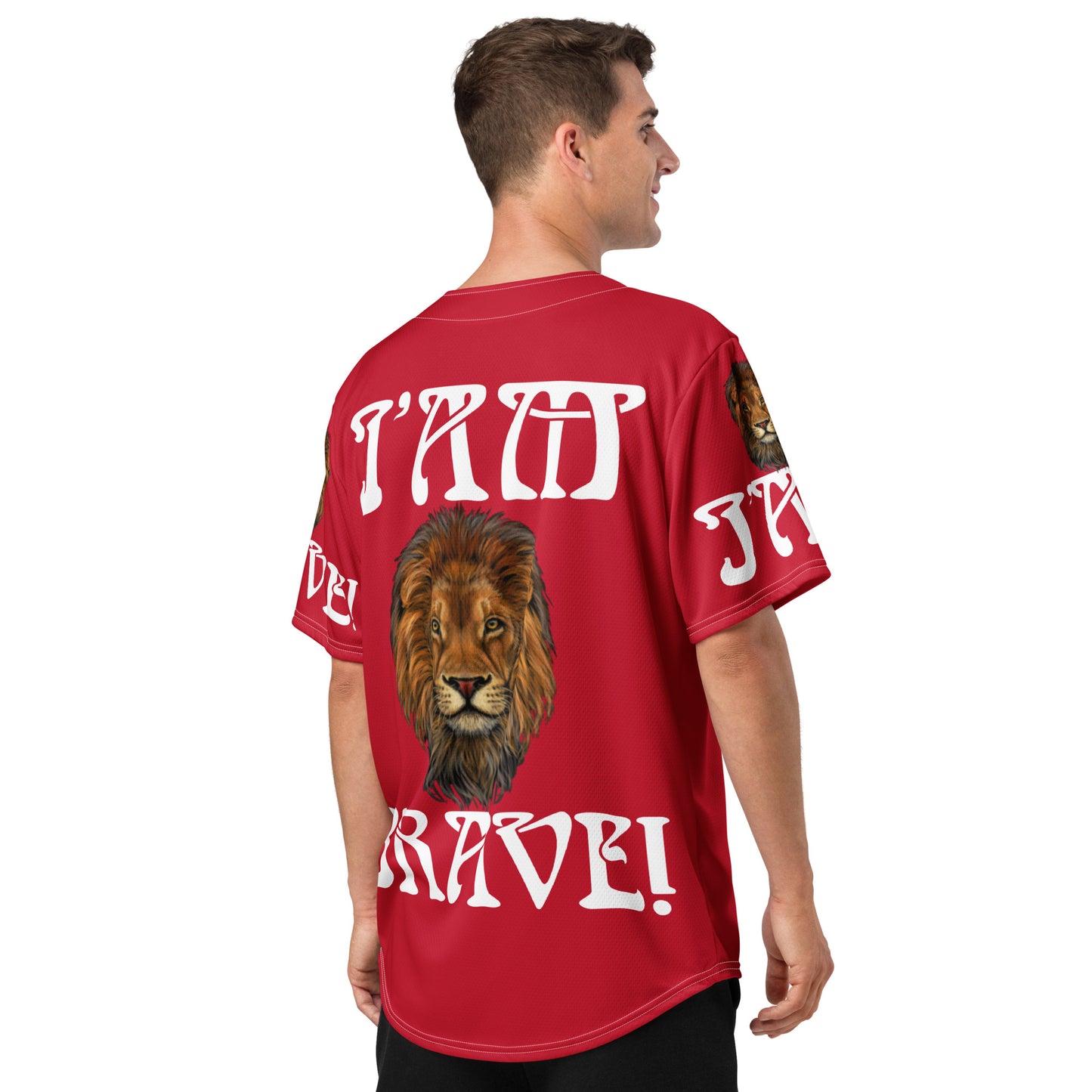 “I’AM BRAVE!” Red Unisex Baseball Jersey W/White Font