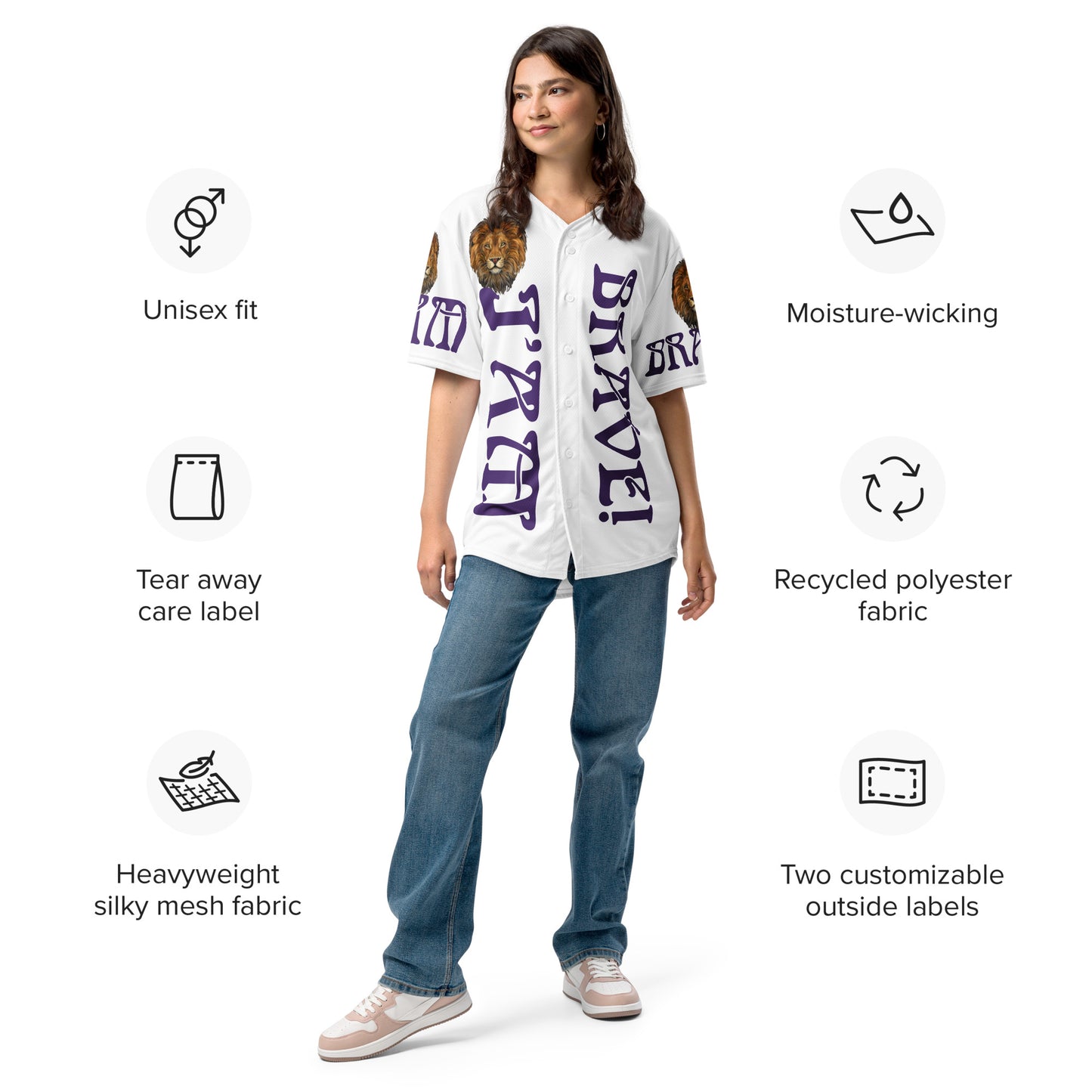 “I’AM BRAVE!” White Unisex Baseball Jersey W/Purple Font