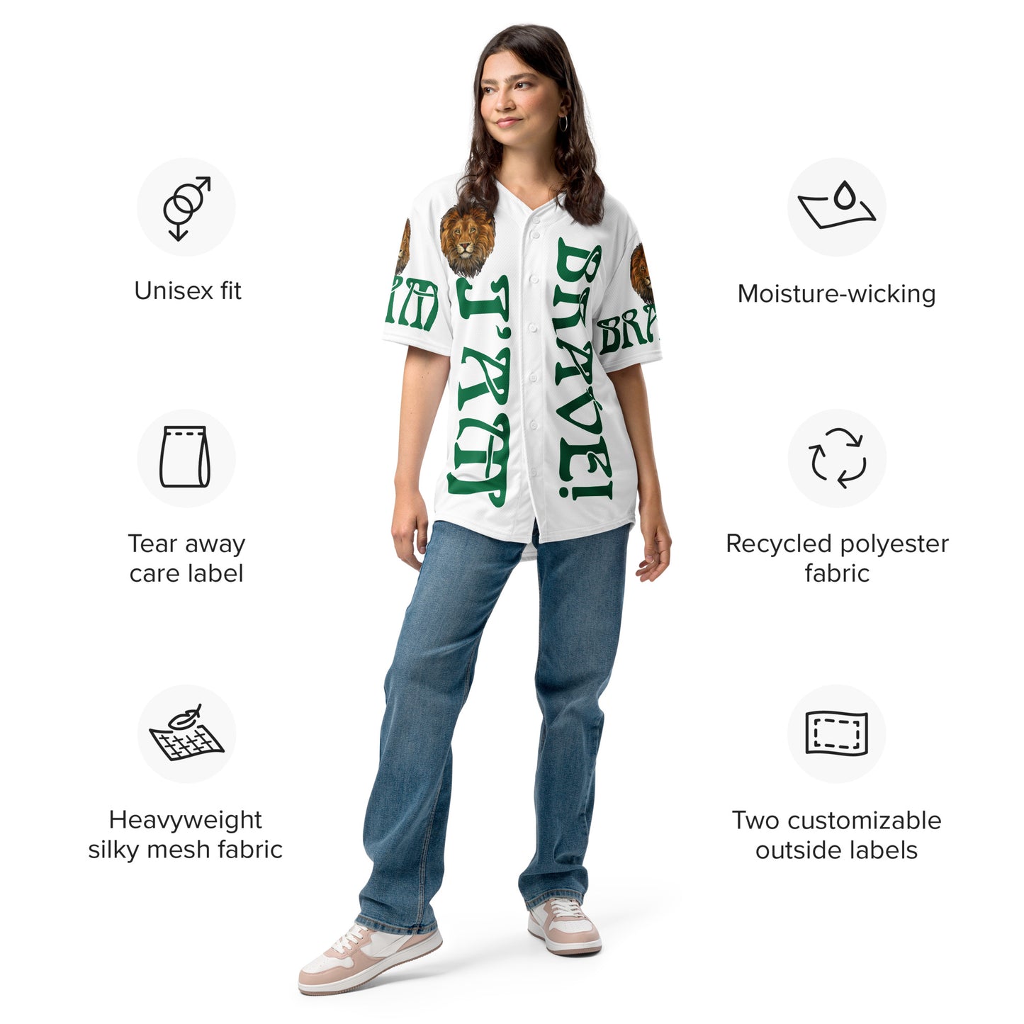 “I’AM BRAVE!” White Unisex Baseball Jersey W/Green Font