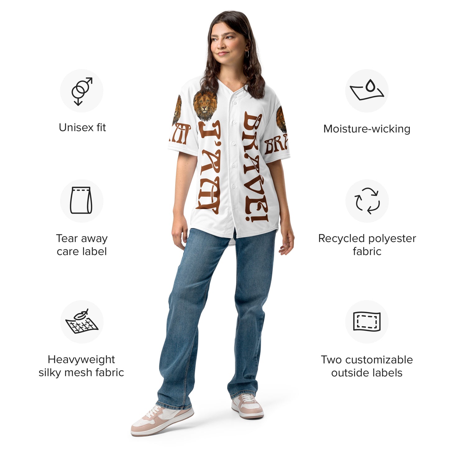 “I’AM BRAVE!” White Unisex Baseball Jersey W/Brown Font