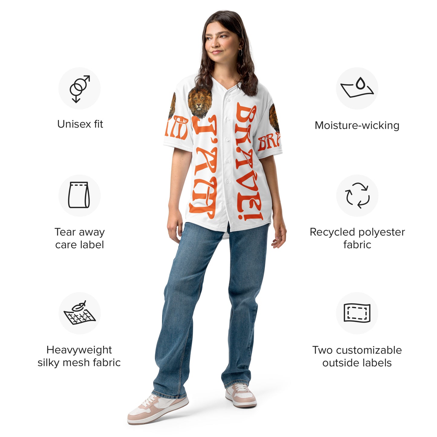 "I'AM BRAVE! White Unisex  Baseball Jersey W/Orange Font