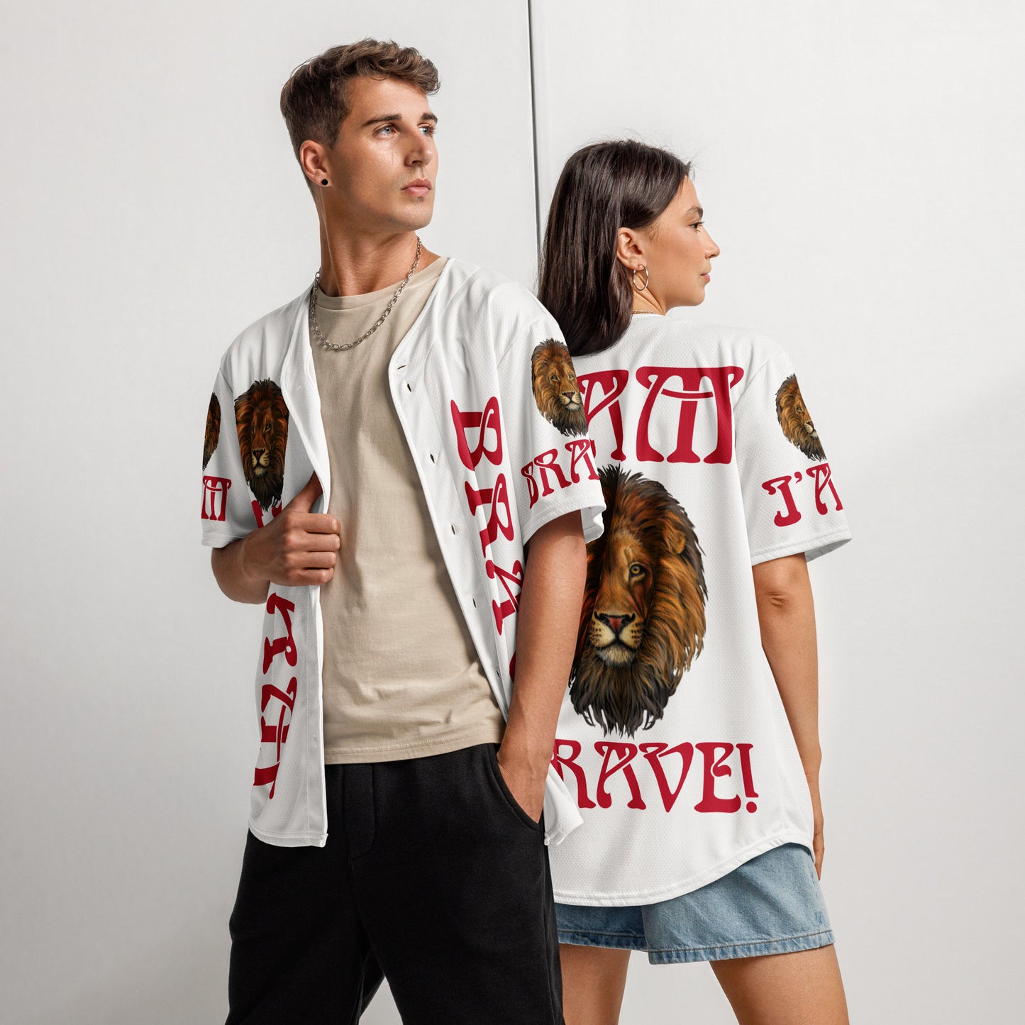 “I’AM BRAVE!” White Unisex Baseball Jersey W/Red Font