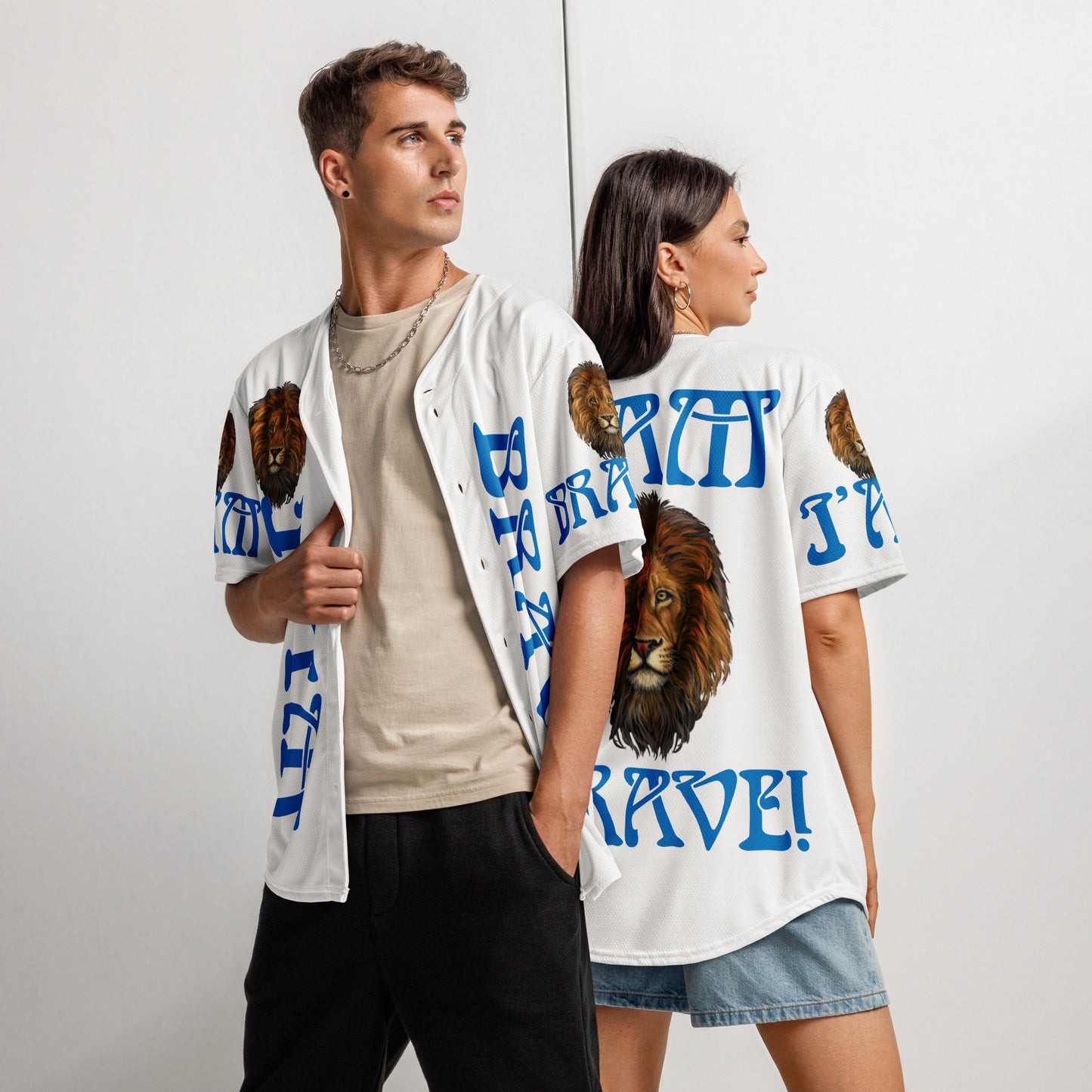 “I’AM BRAVE!”White Unisex Baseball Jersey W/Navy Blue Font