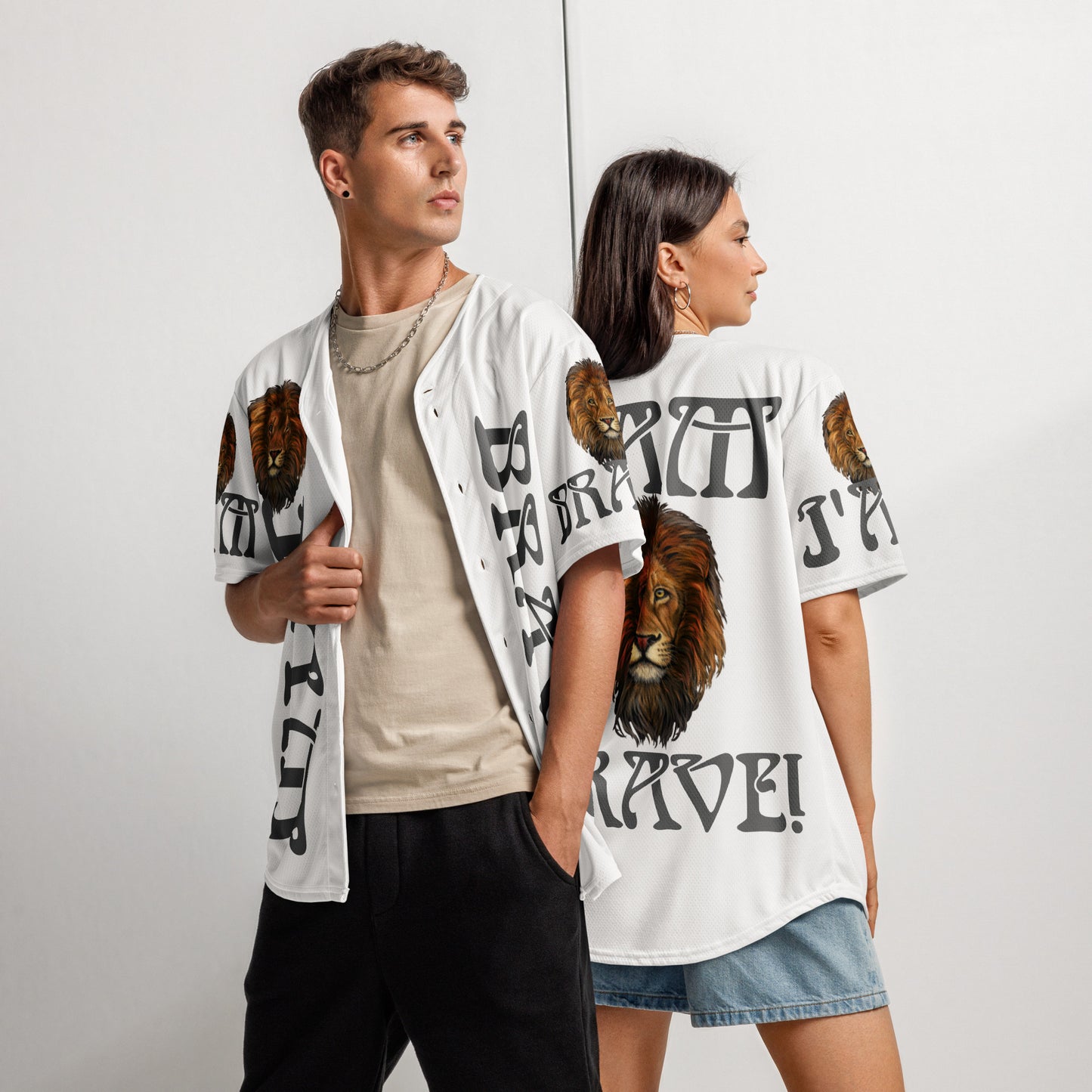 “I’AM BRAVE!” White Unisex Baseball Jersey W/Grey Font