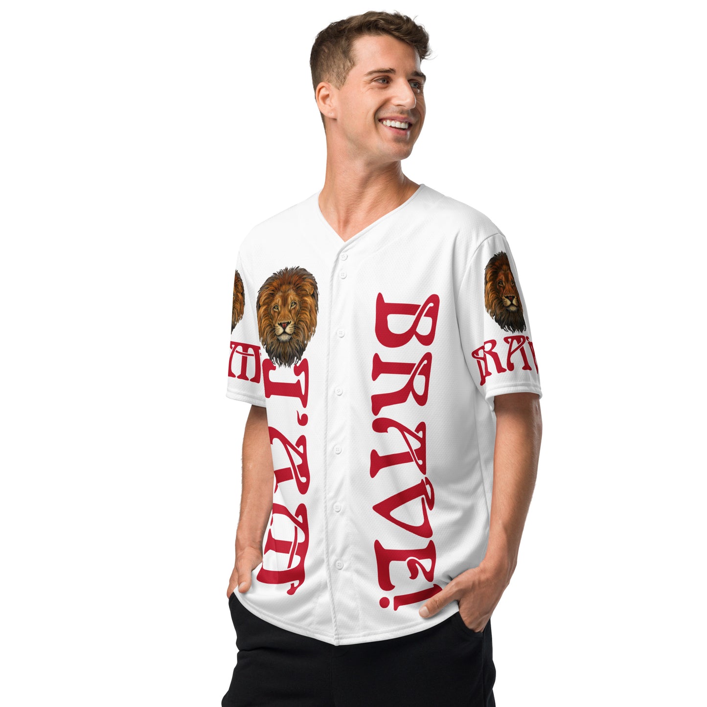 “I’AM BRAVE!” White Unisex Baseball Jersey W/Red Font