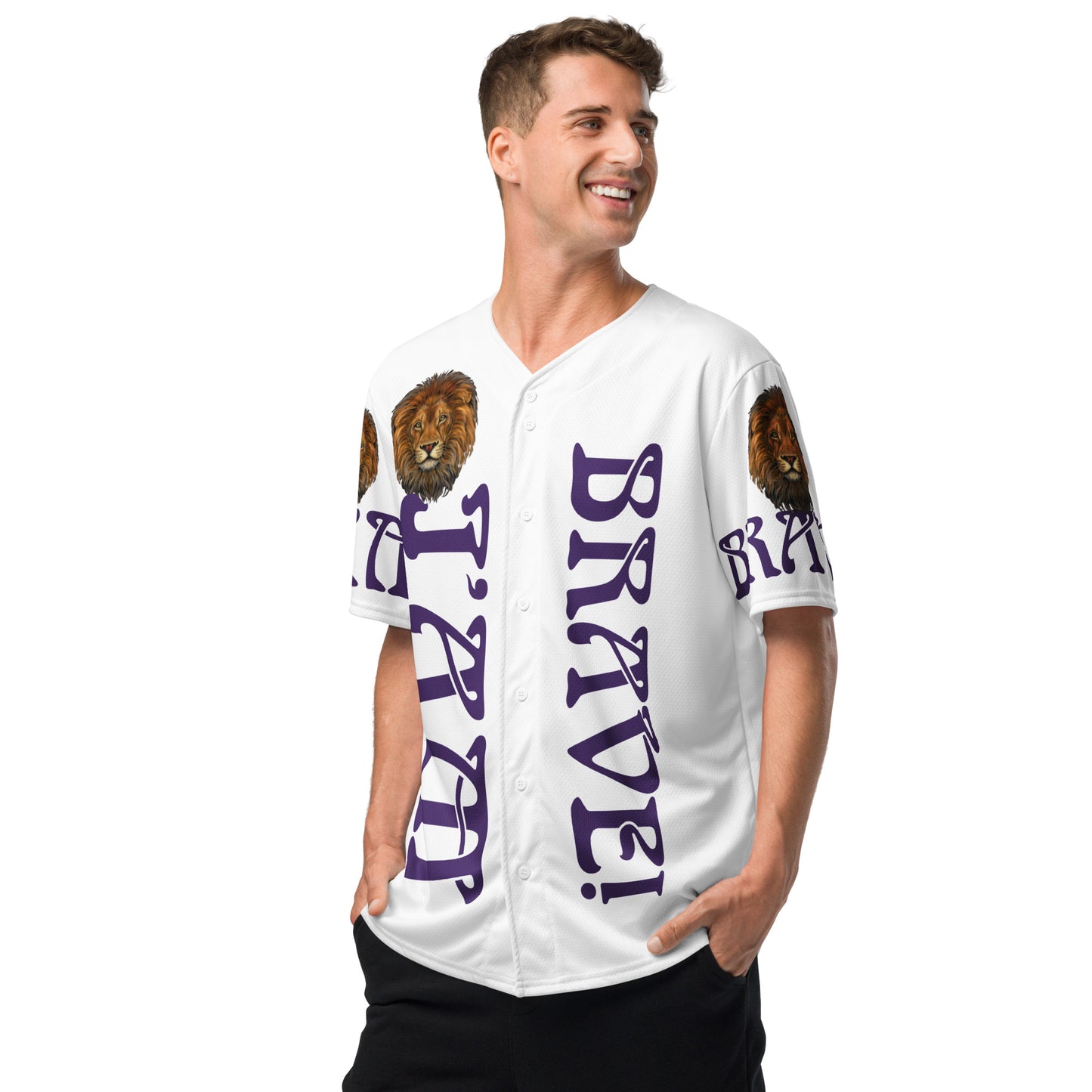 “I’AM BRAVE!” White Unisex Baseball Jersey W/Purple Font