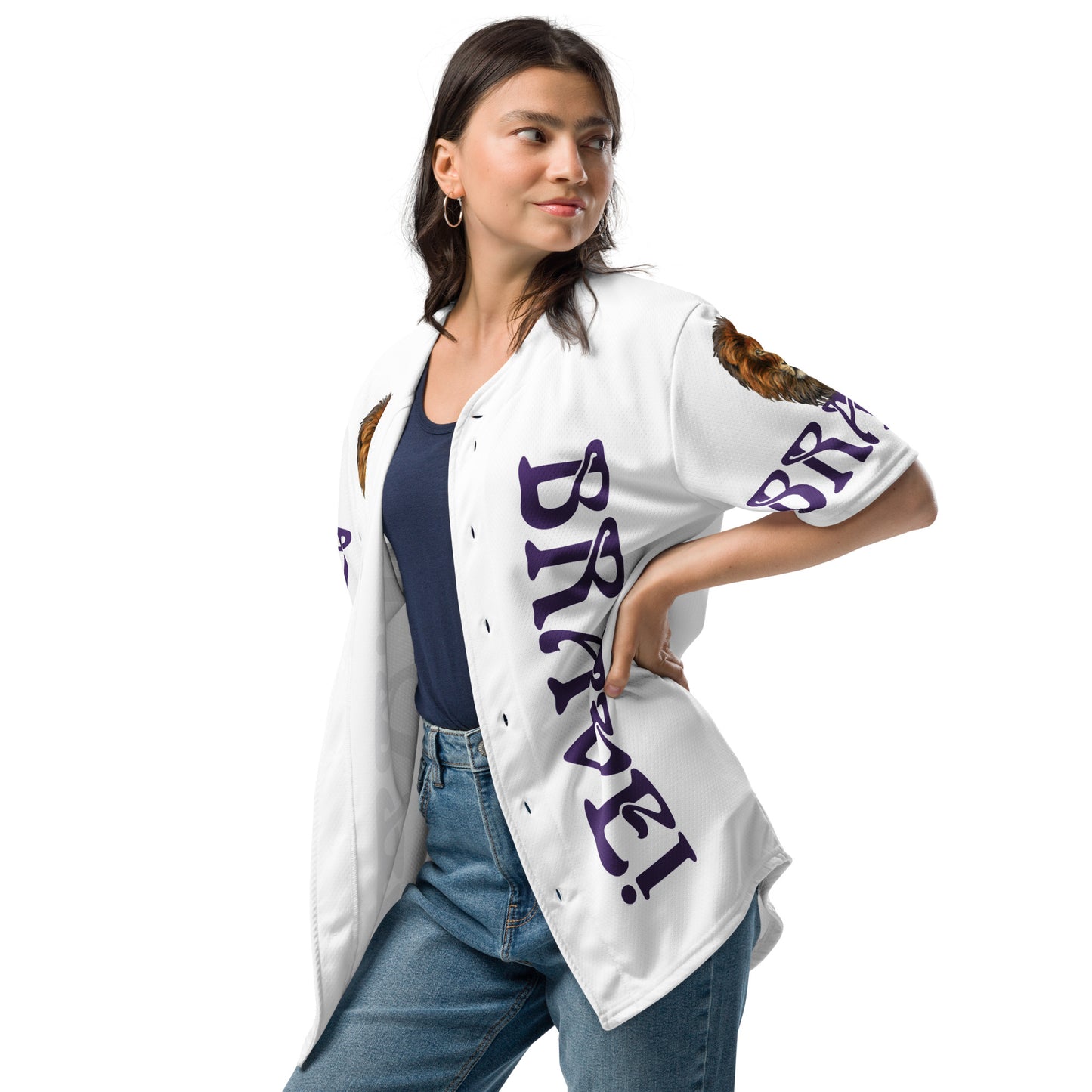 “I’AM BRAVE!” White Unisex Baseball Jersey W/Purple Font