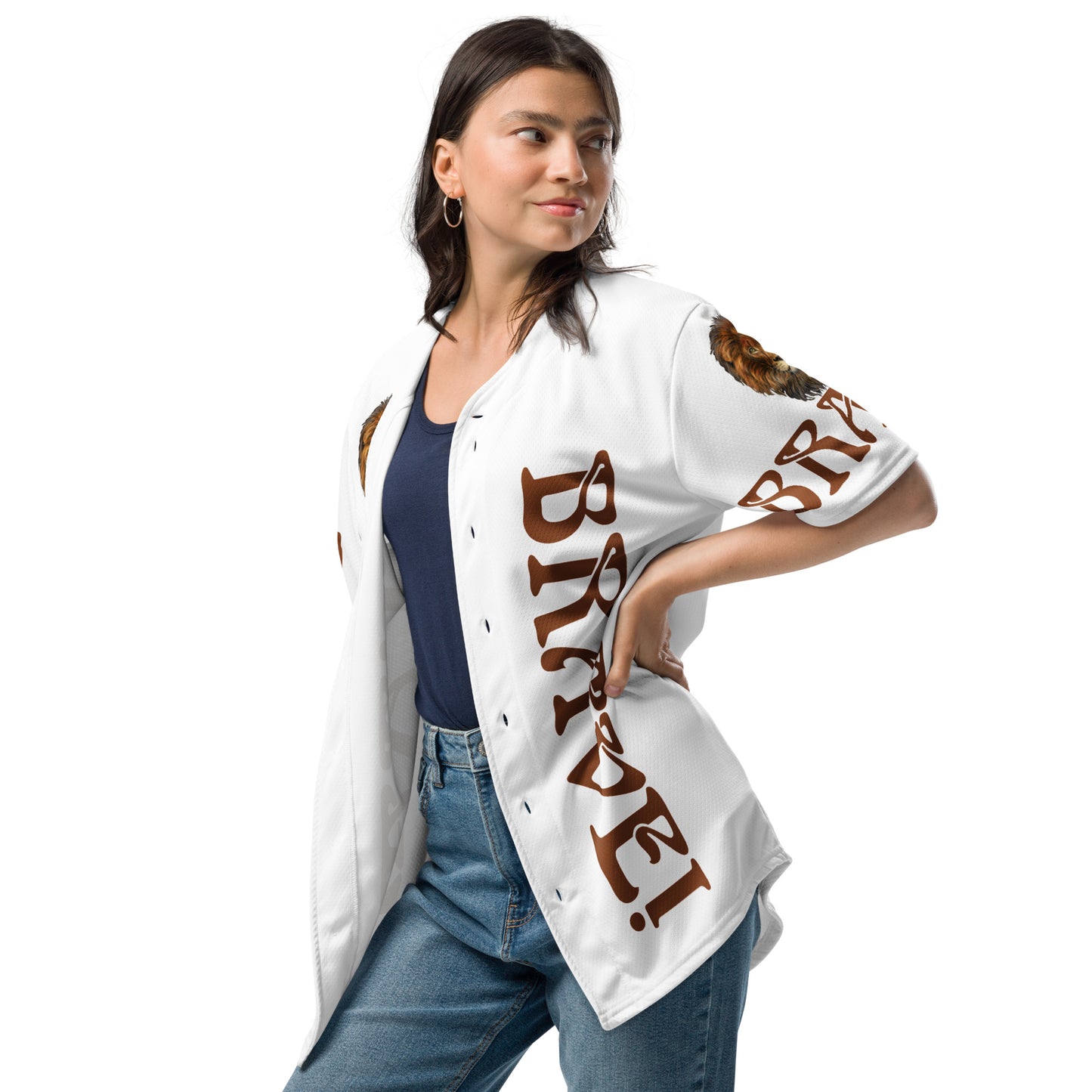 “I’AM BRAVE!” White Unisex Baseball Jersey W/Brown Font