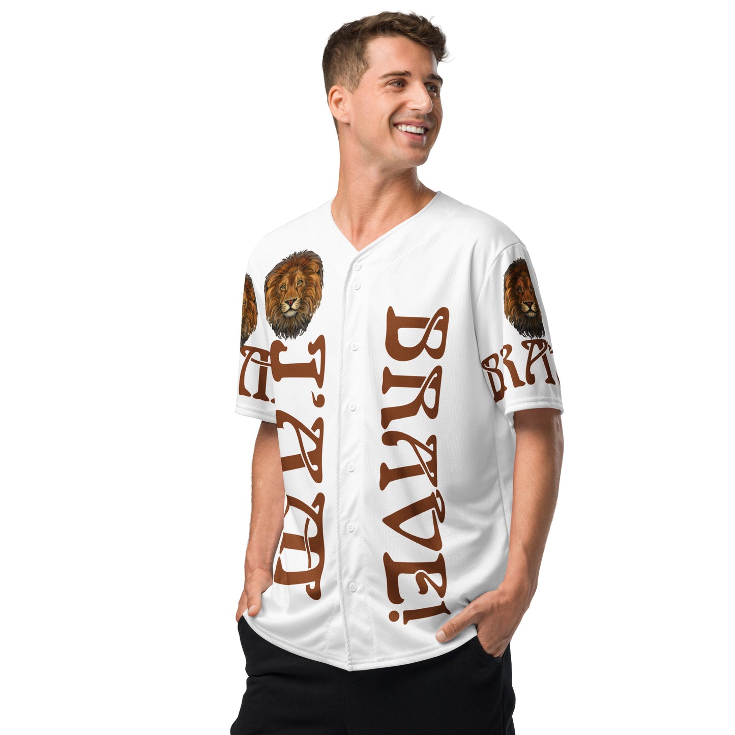 “I’AM BRAVE!” White Unisex Baseball Jersey W/Brown Font