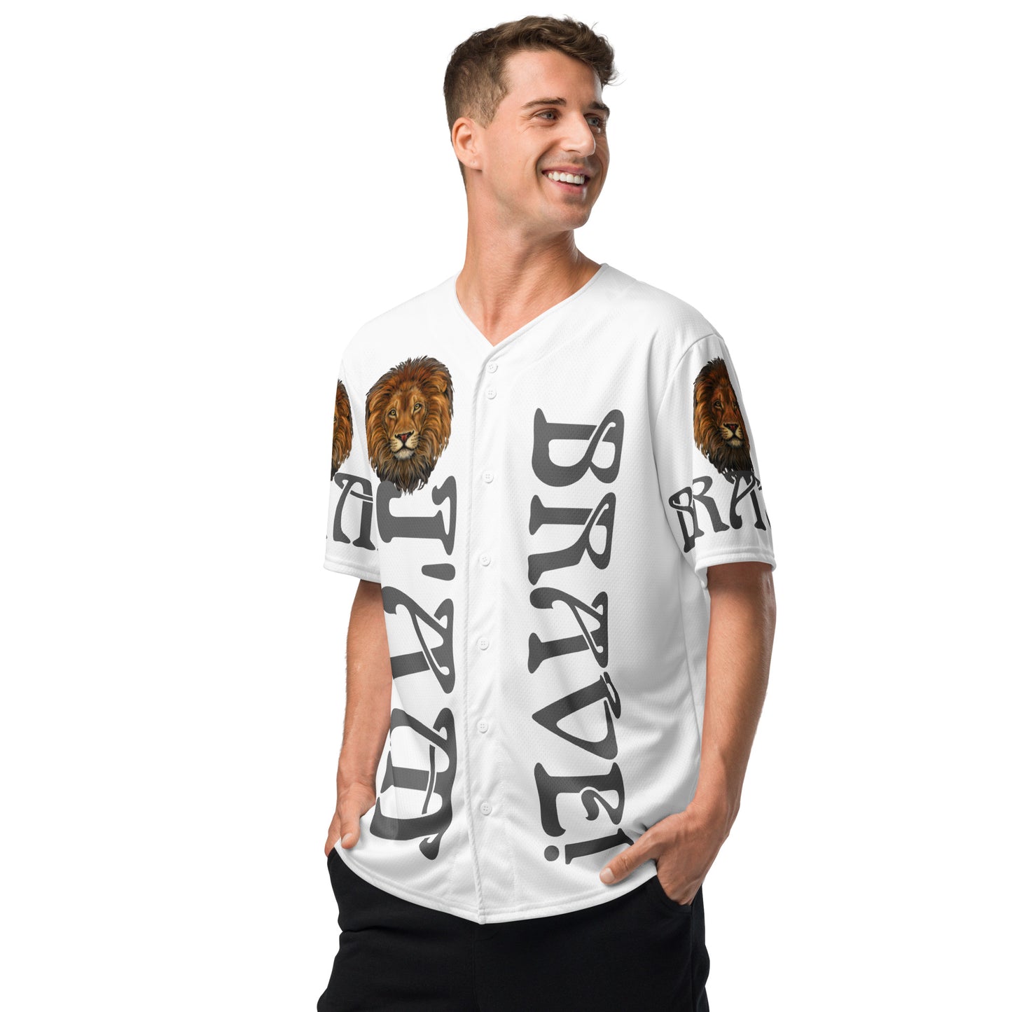 “I’AM BRAVE!” White Unisex Baseball Jersey W/Grey Font