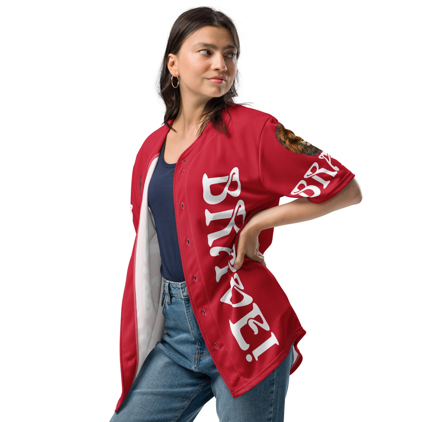 “I’AM BRAVE!” Red Unisex Baseball Jersey W/White Font