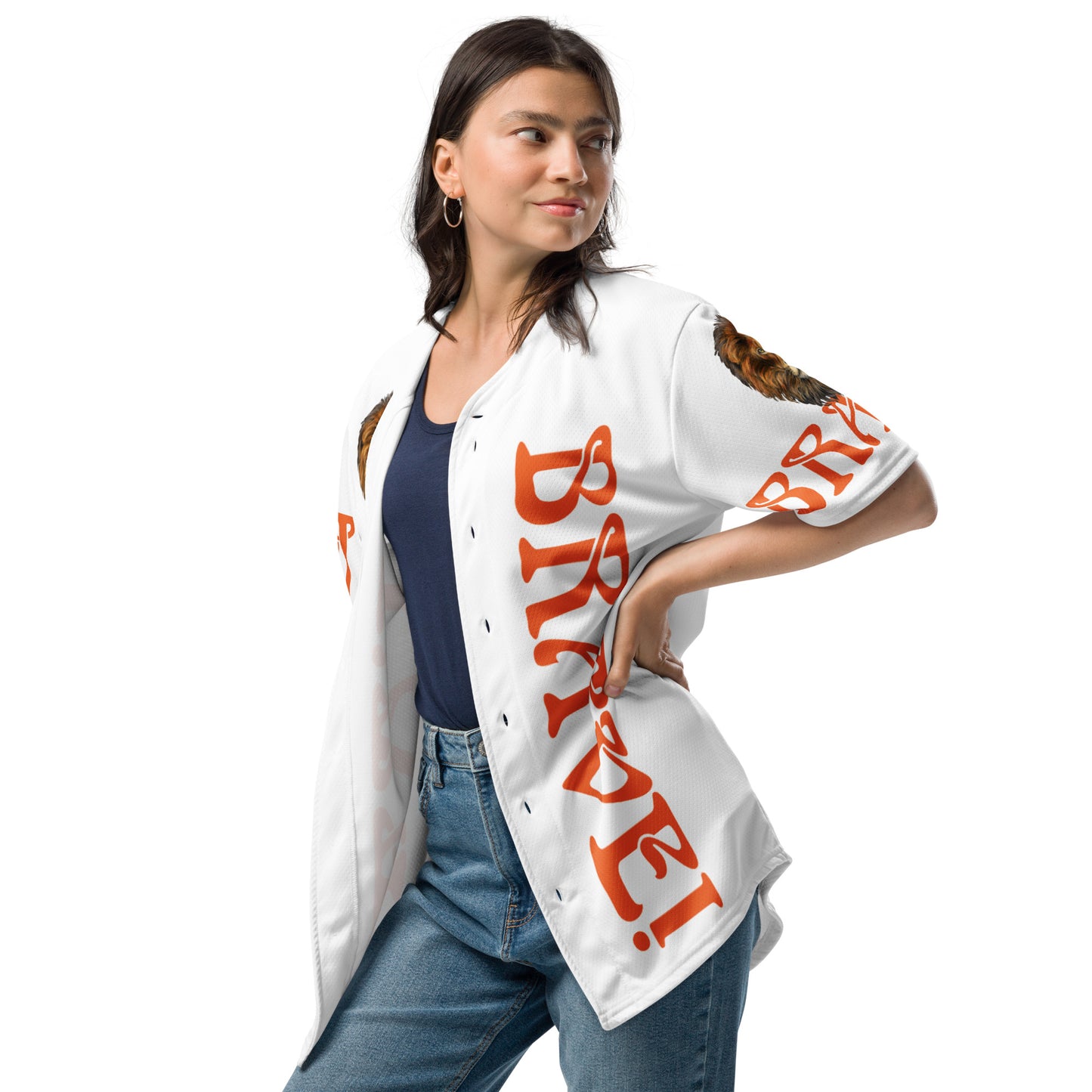 "I'AM BRAVE! White Unisex  Baseball Jersey W/Orange Font