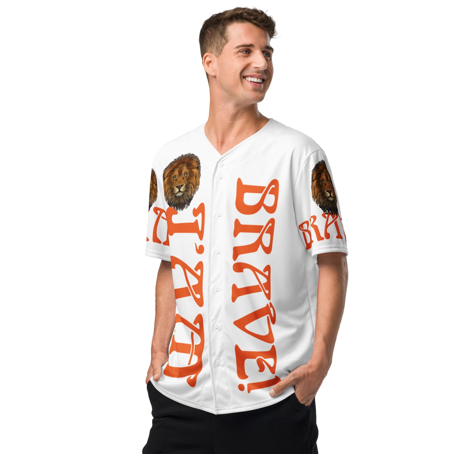 "I'AM BRAVE! White Unisex  Baseball Jersey W/Orange Font