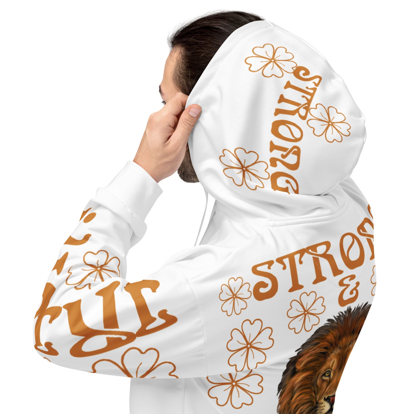 “STRONG & IRISH!”White Unisex Hoodie W/Bronze Font