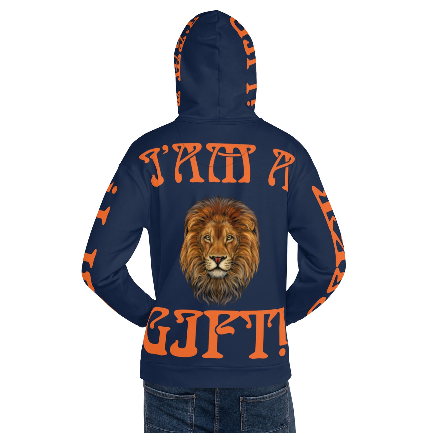 “I’AM A GIFT!"Navy Unisex Hoodie W/Orange Font