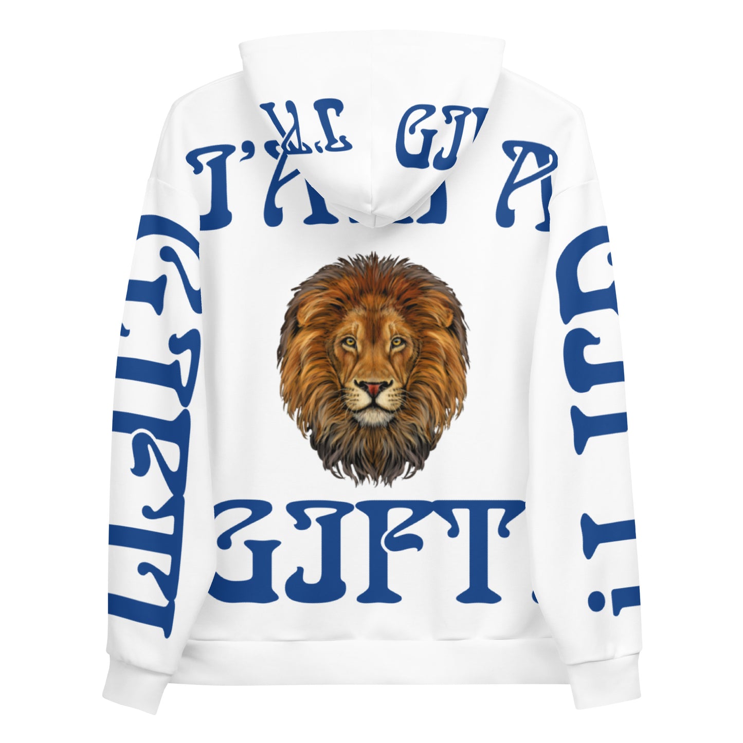 “I’AM A GIFT!”White Unisex Hoodie W/Blue Font