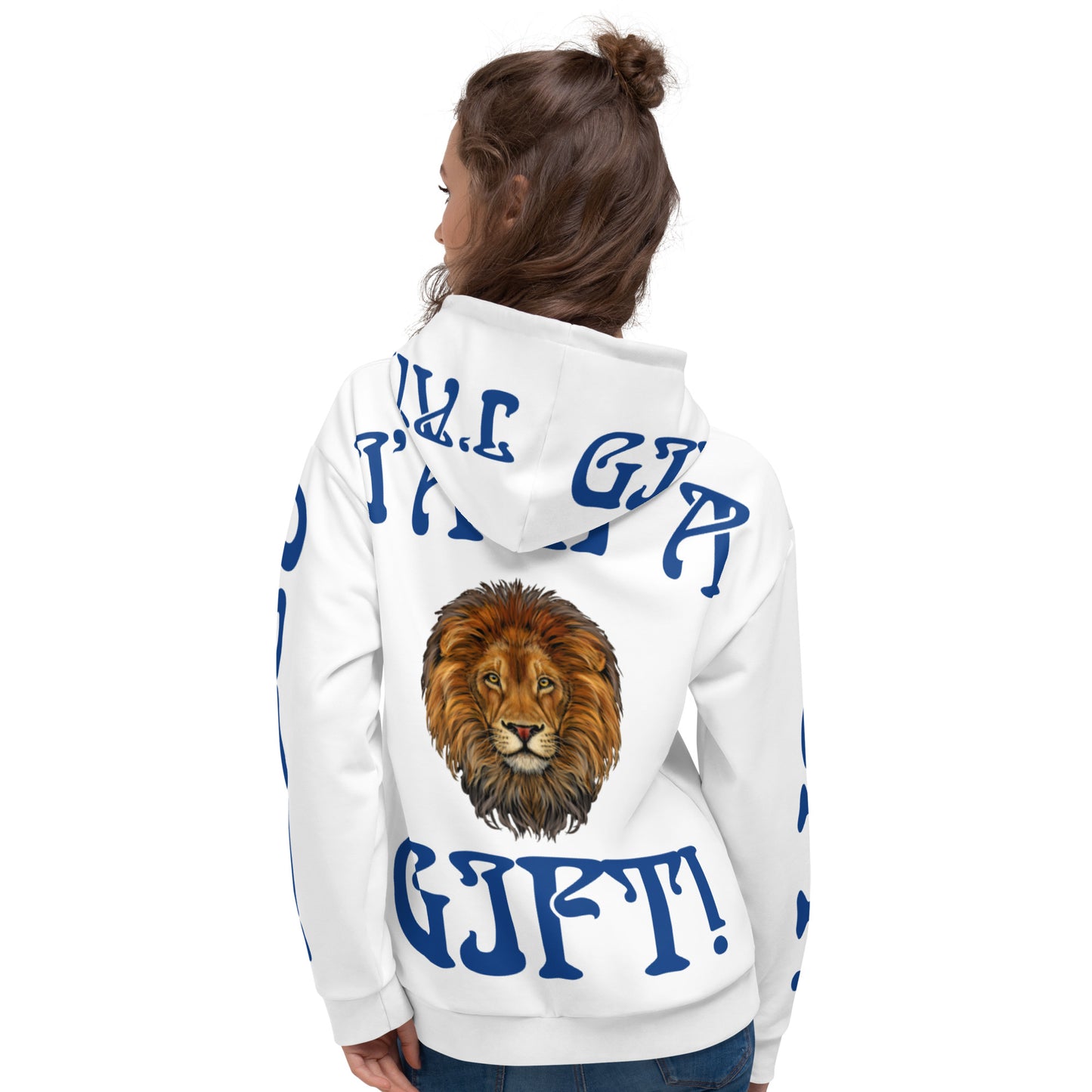 “I’AM A GIFT!”White Unisex Hoodie W/Blue Font