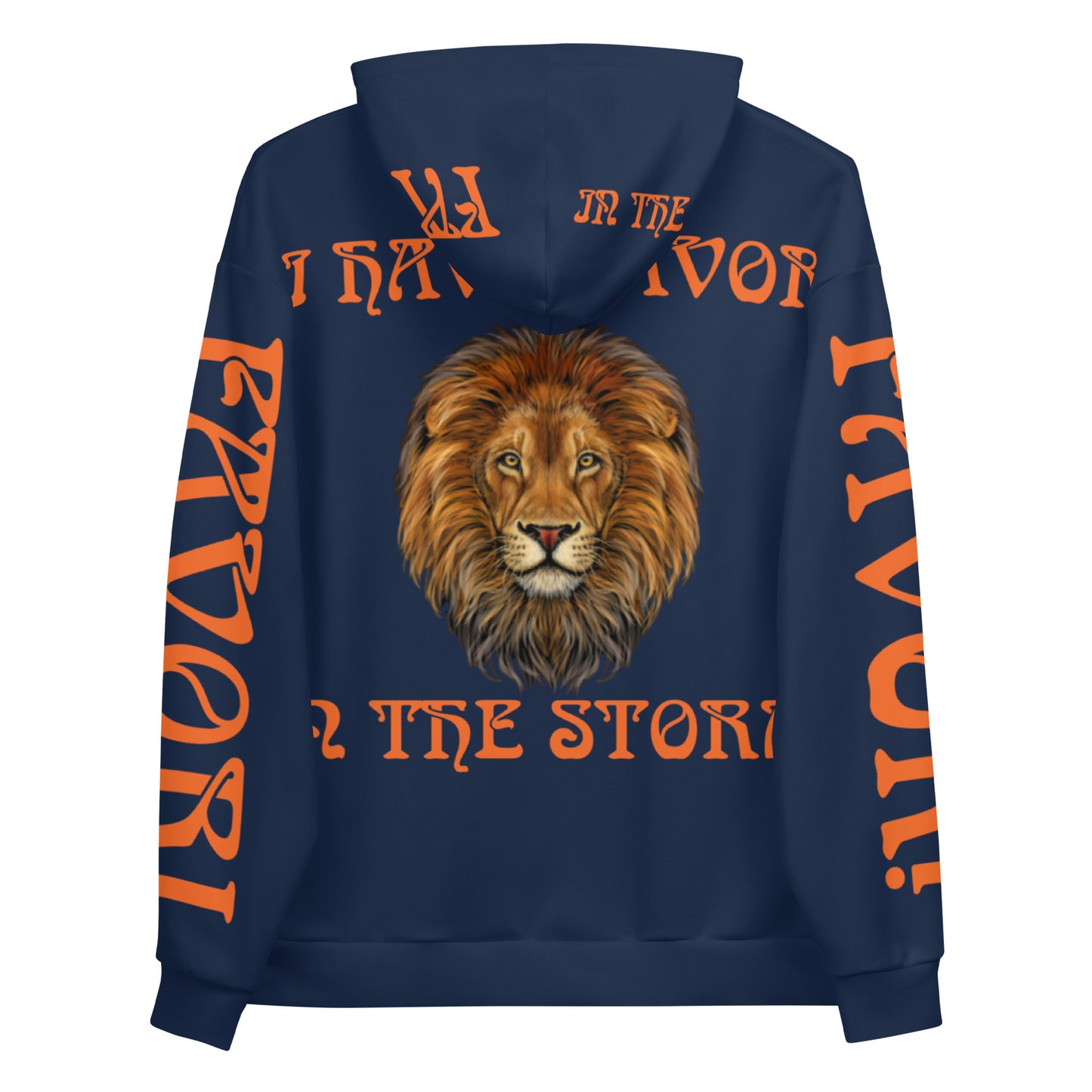 “I HAVE FAVOR IN THE STORM!”Navy Unisex Hoodie W/Orange Font