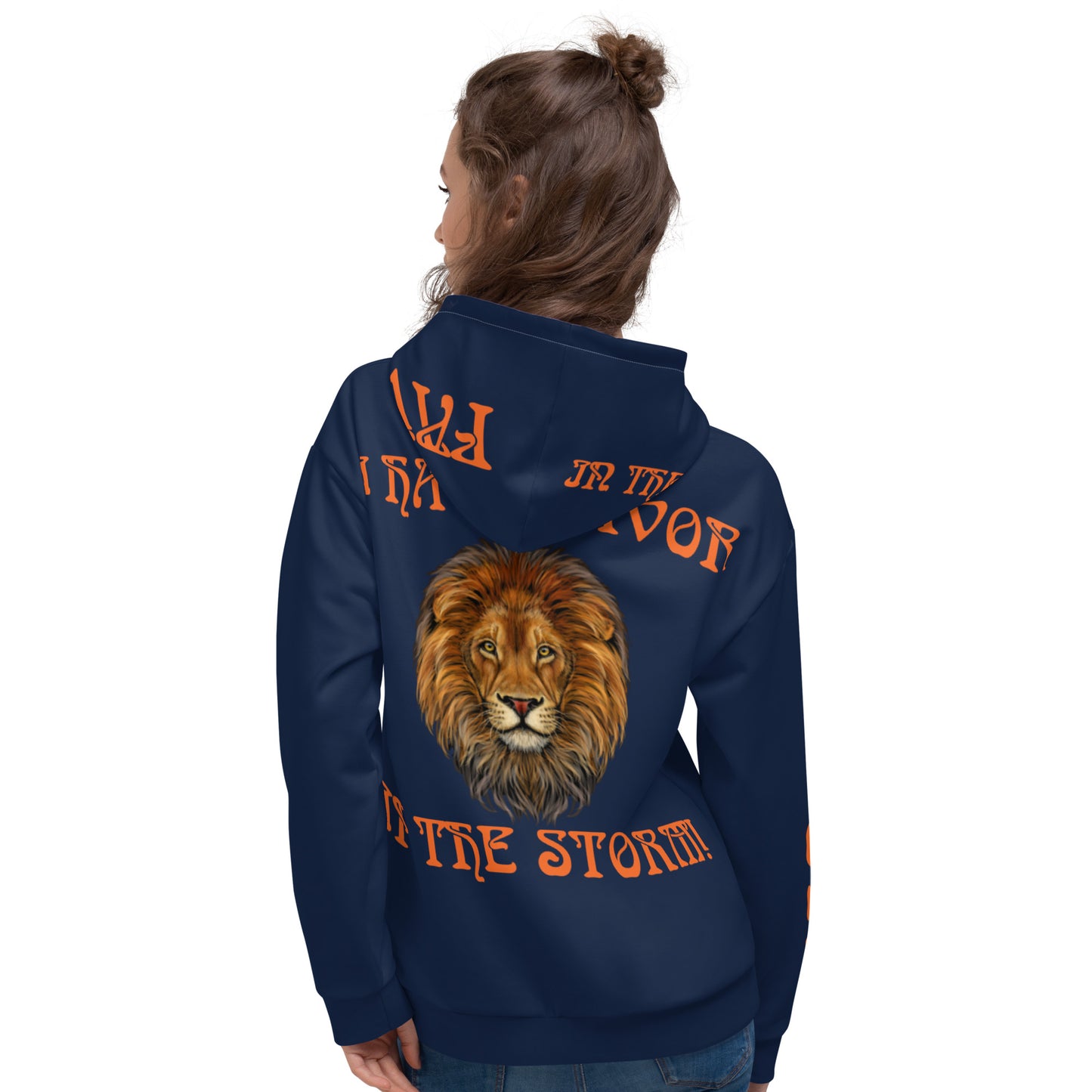 “I HAVE FAVOR IN THE STORM!”Navy Unisex Hoodie W/Orange Font