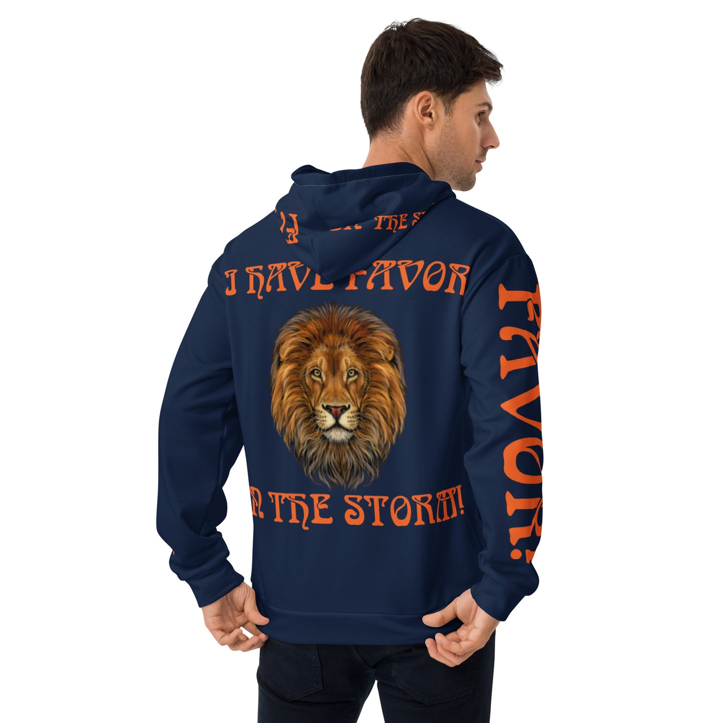 “I HAVE FAVOR IN THE STORM!”Navy Unisex Hoodie W/Orange Font