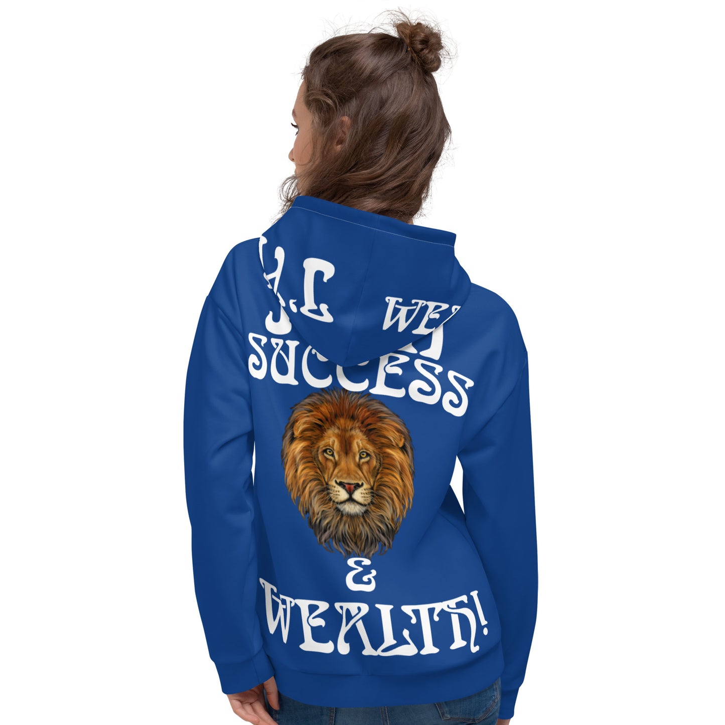 “I’AM SUCCESS&WEALTH!”Blue Unisex Hoodie W/White Font