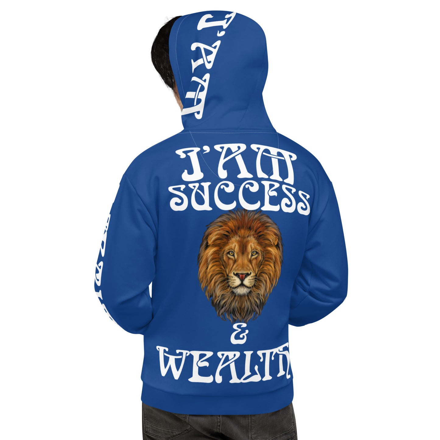 “I’AM SUCCESS&WEALTH!”Blue Unisex Hoodie W/White Font