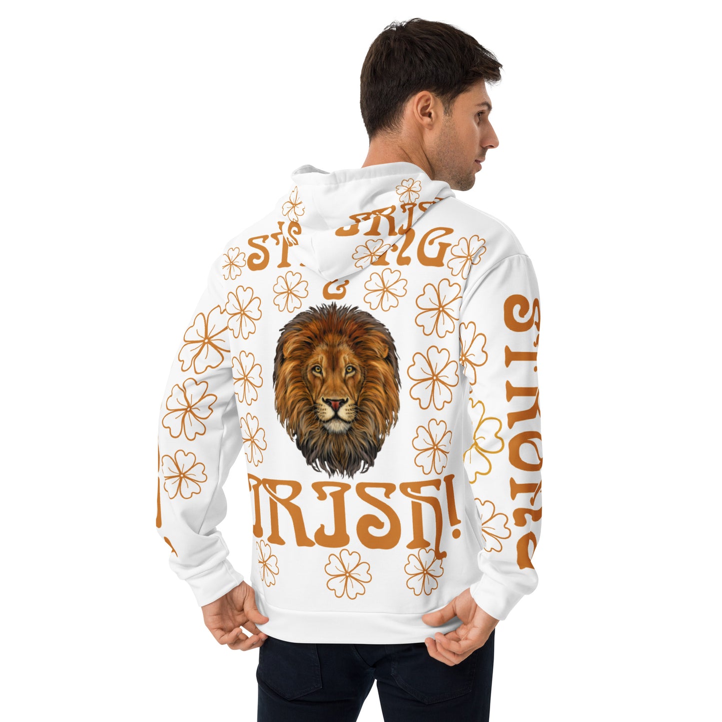 “STRONG & IRISH!”White Unisex Hoodie W/Bronze Font