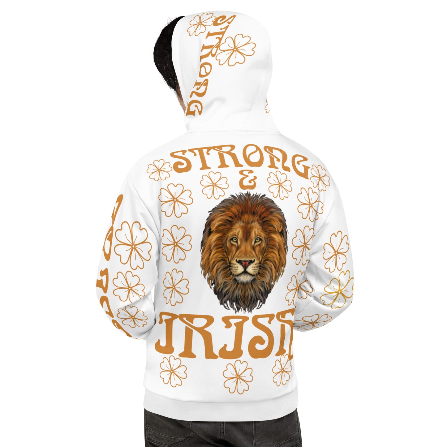 “STRONG & IRISH!”White Unisex Hoodie W/Bronze Font