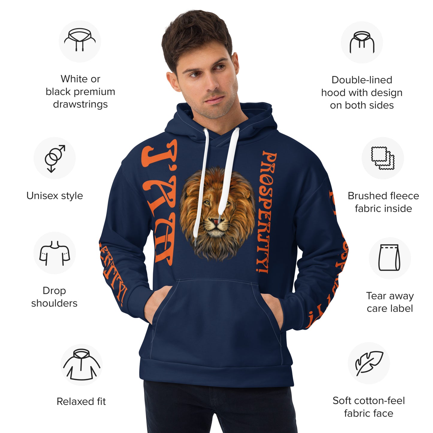 “I’AM PROSPERITY!"Navy Unisex Hoodie W/Orange Font