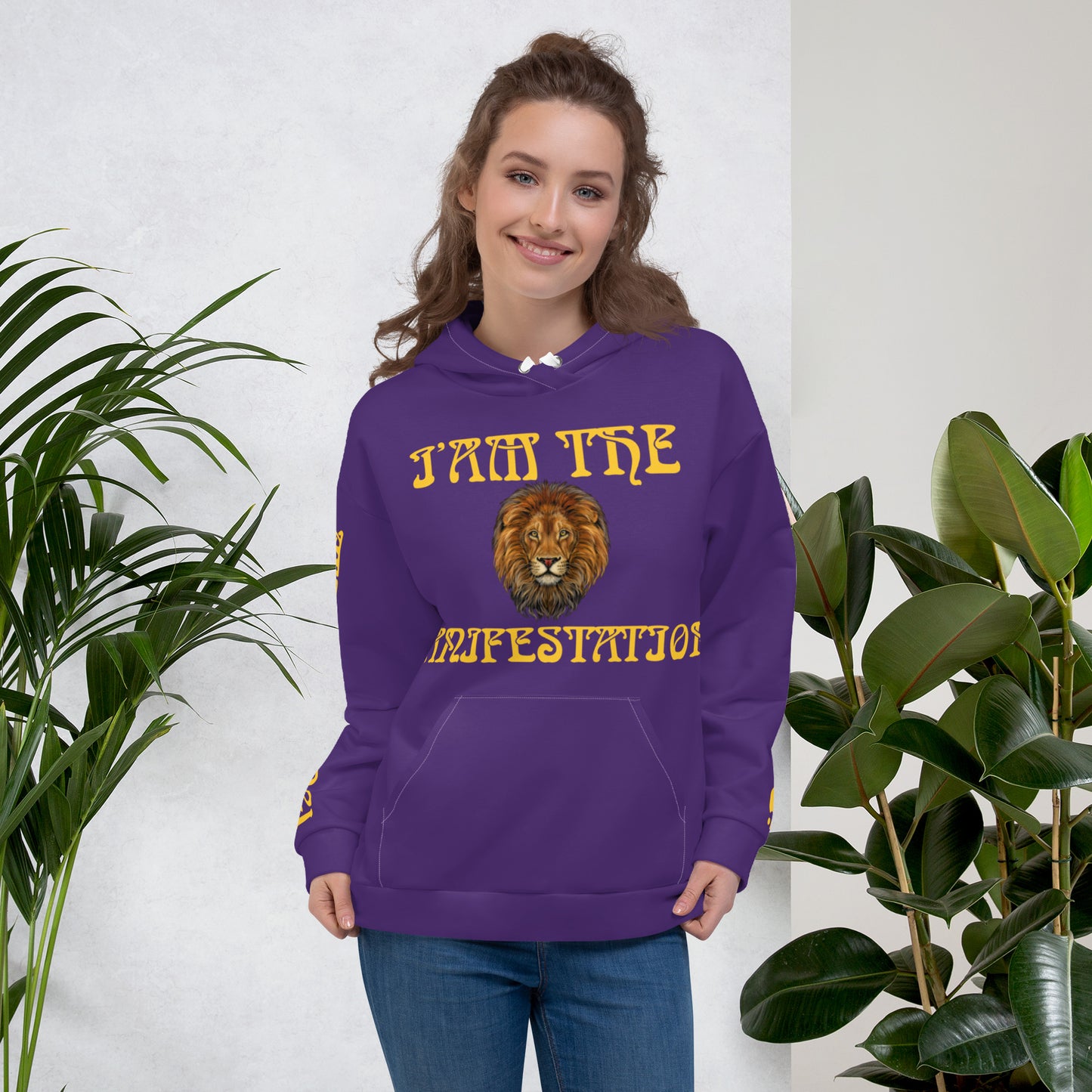 “I’AM THE MANIFESTATION!”Purple Unisex Hoodie W/Yellow Font