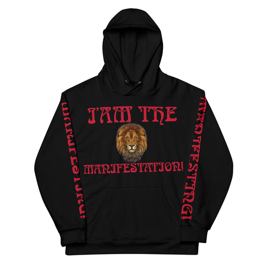 “I’AM THE MANIFESTATION!"Black Unisex Hoodie W/Red Font